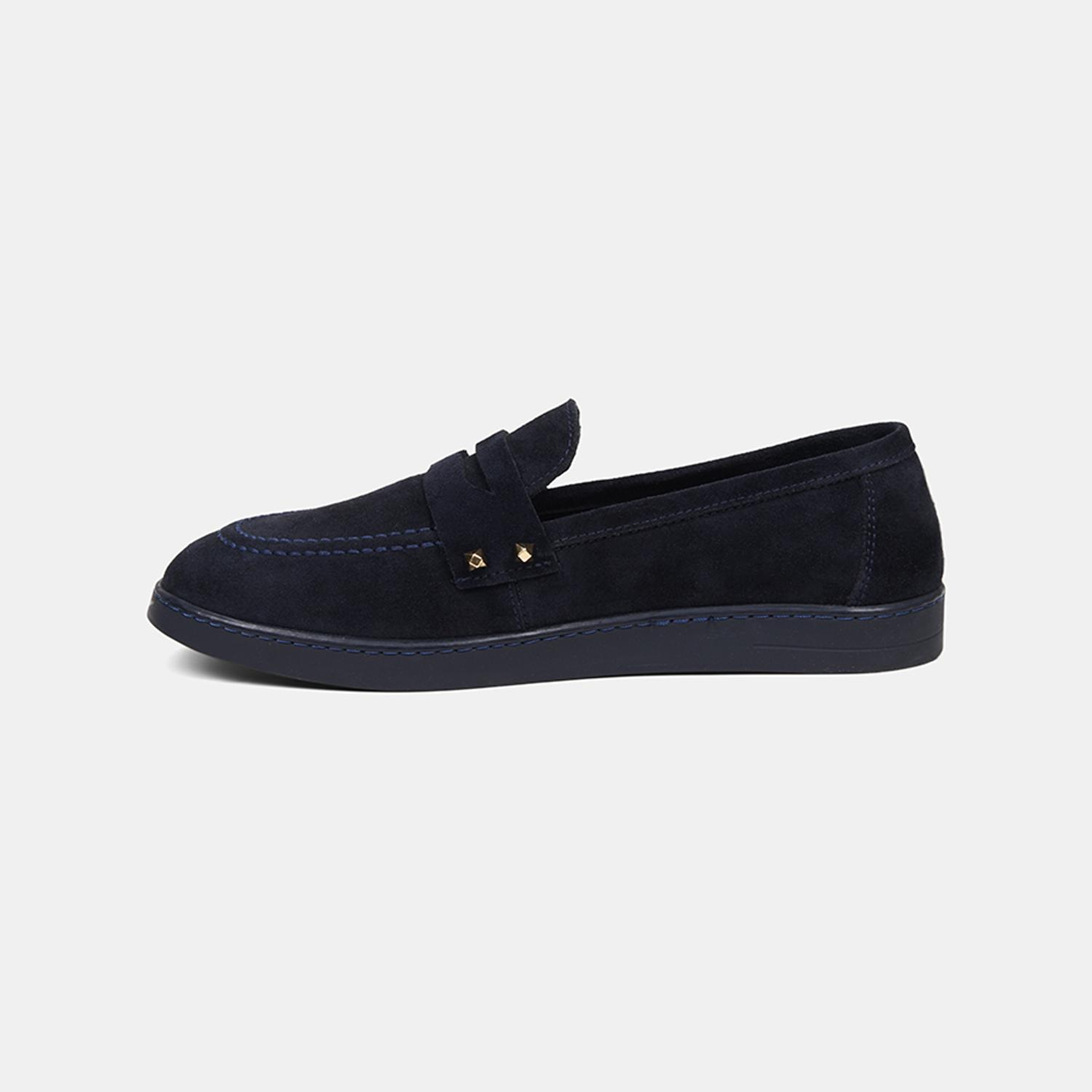 Kadın Lacivert Zımba Detaylı Süet Loafer