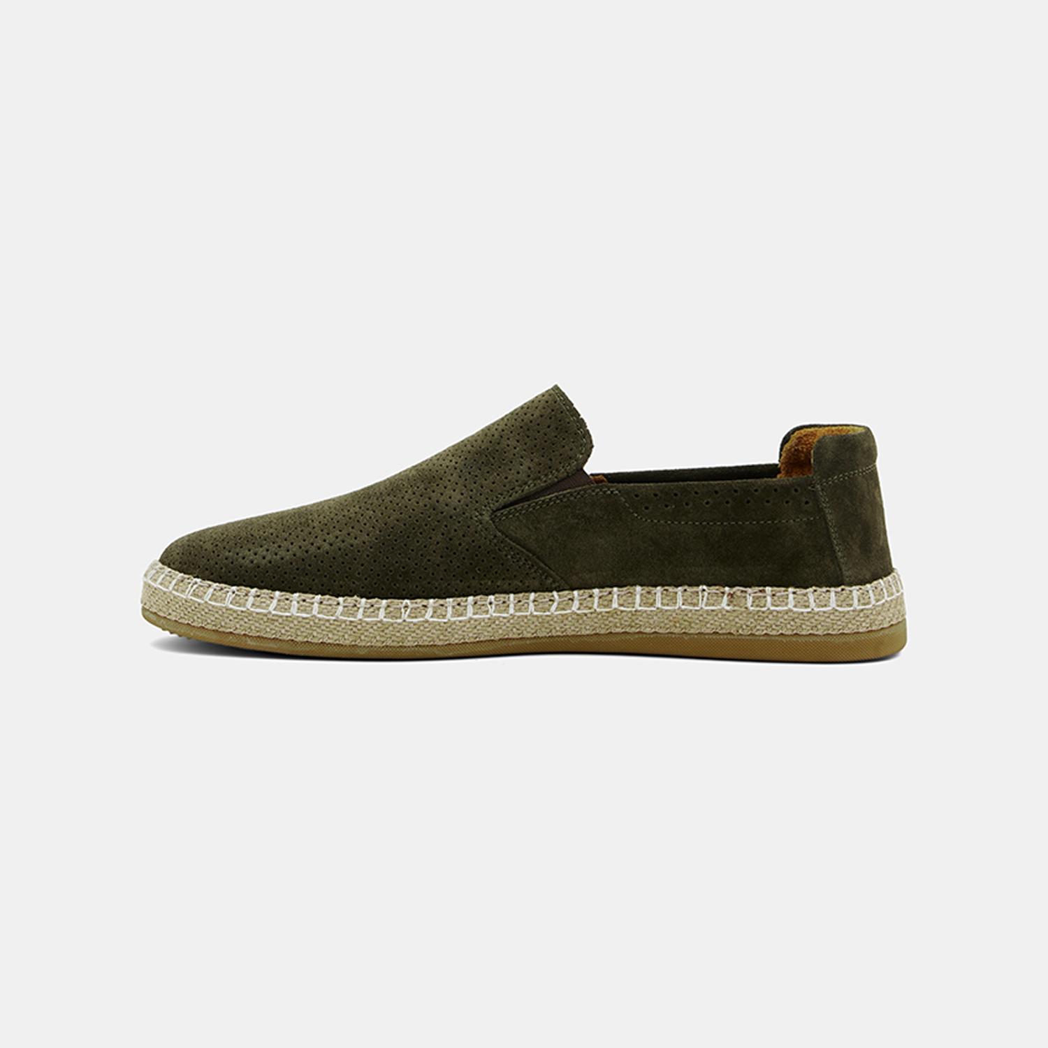 Erkek Yeşil Perforeli Günlük Süet Deri Loafer