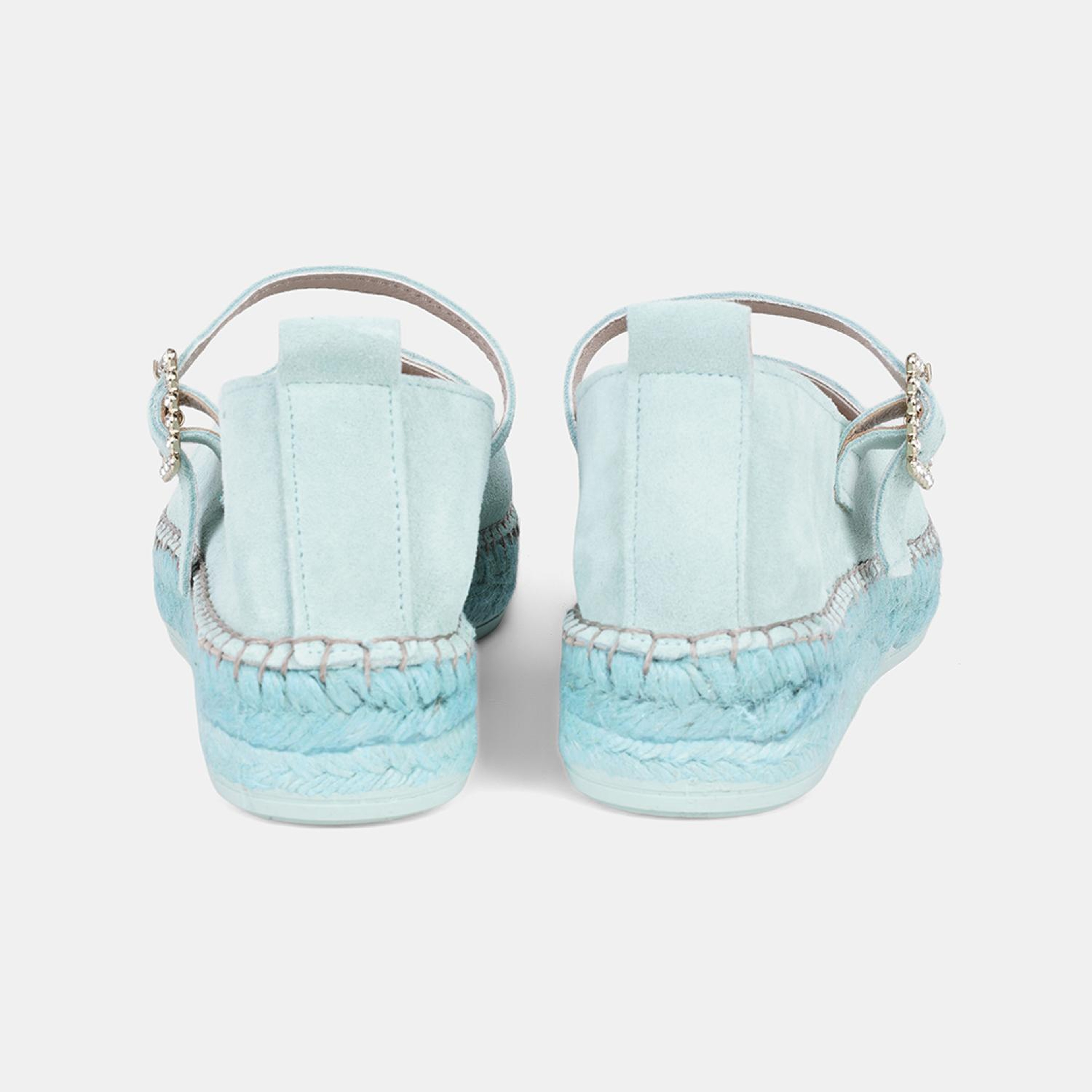 Kadın Su Yeşili Taşlı Toka Detaylı Süet Mary Jane Espadril