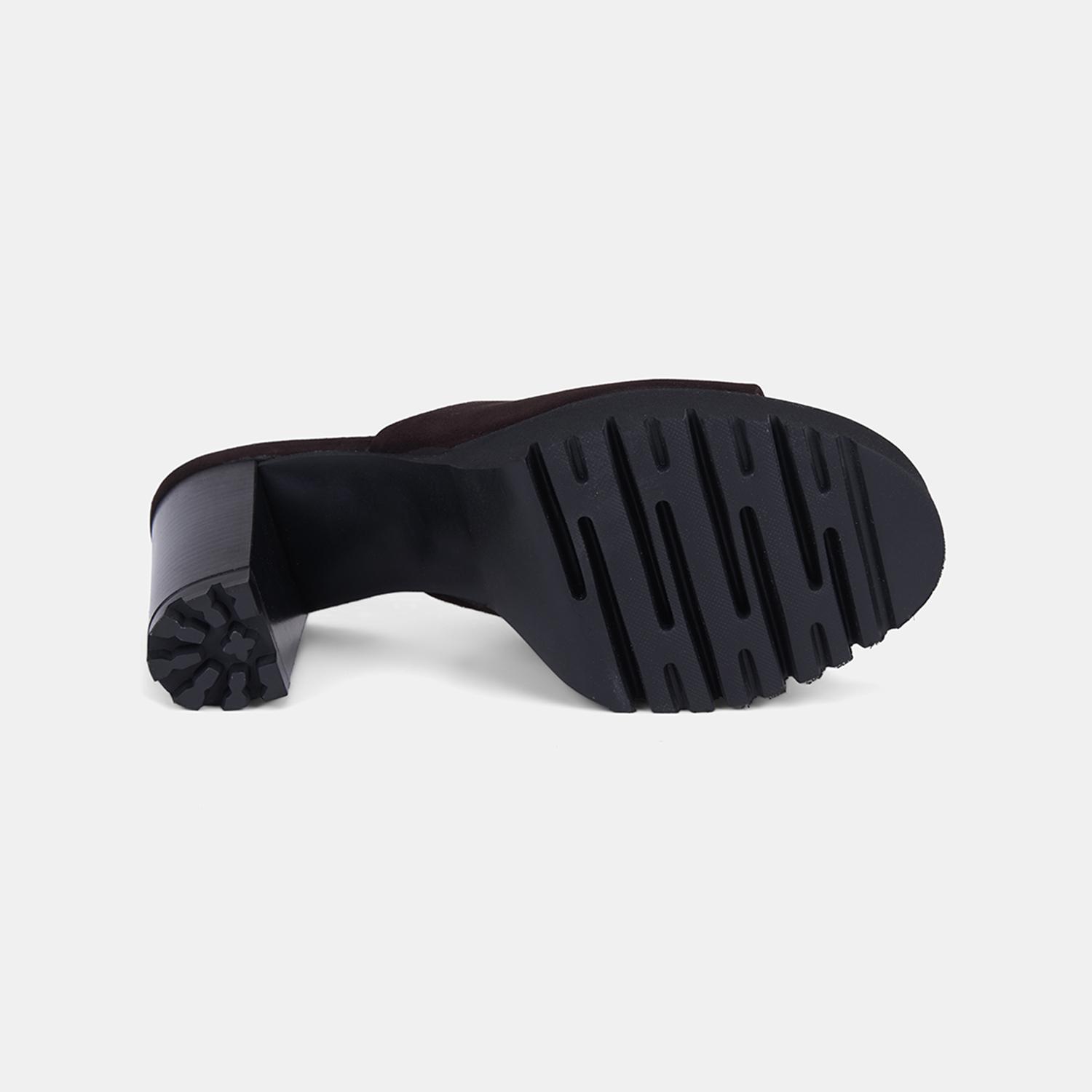 Luca Grossi Kadın Acı Kahve Platform Topuklu Süet Terlik