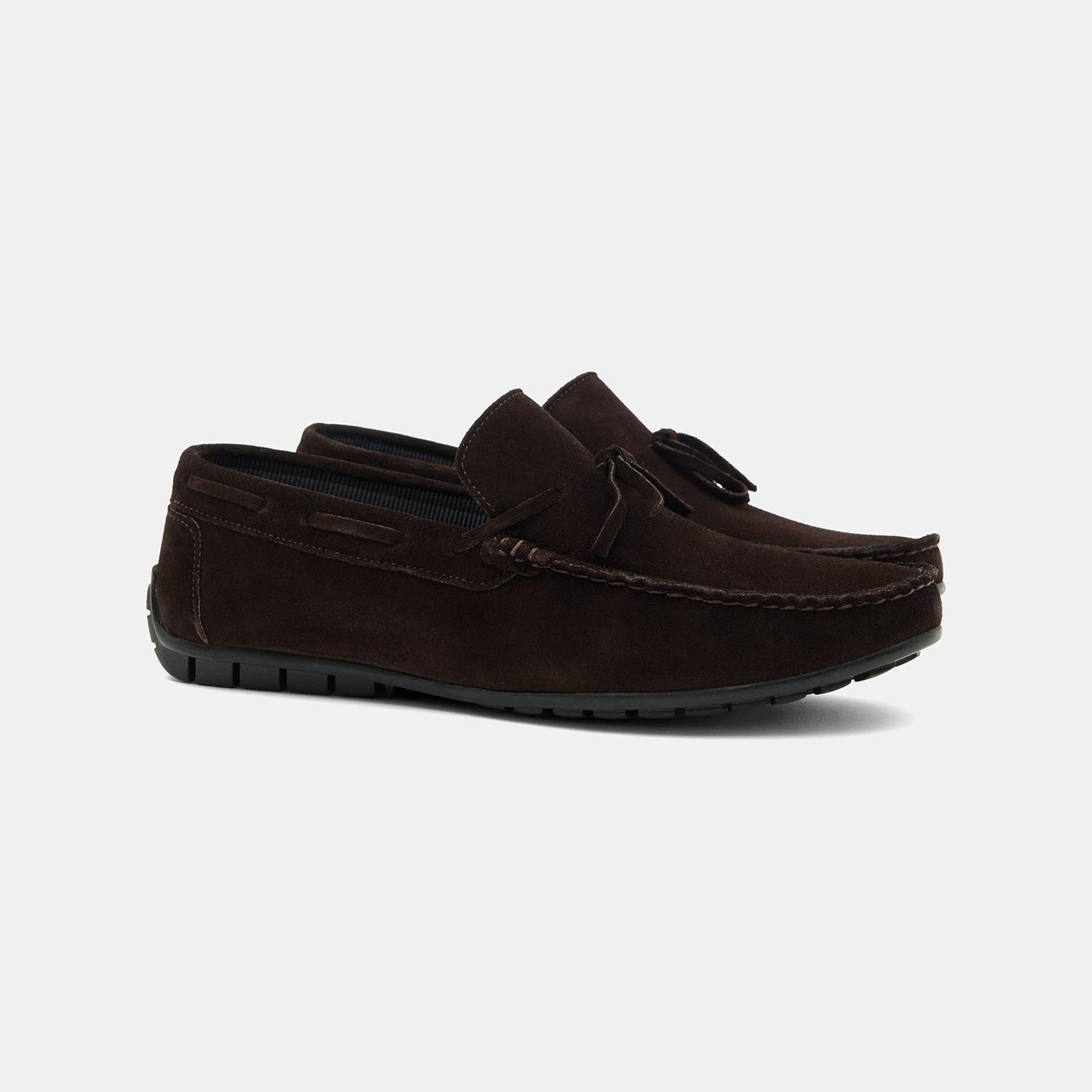 Erkek Kahverengi Bağcık Detaylı Süet Loafer