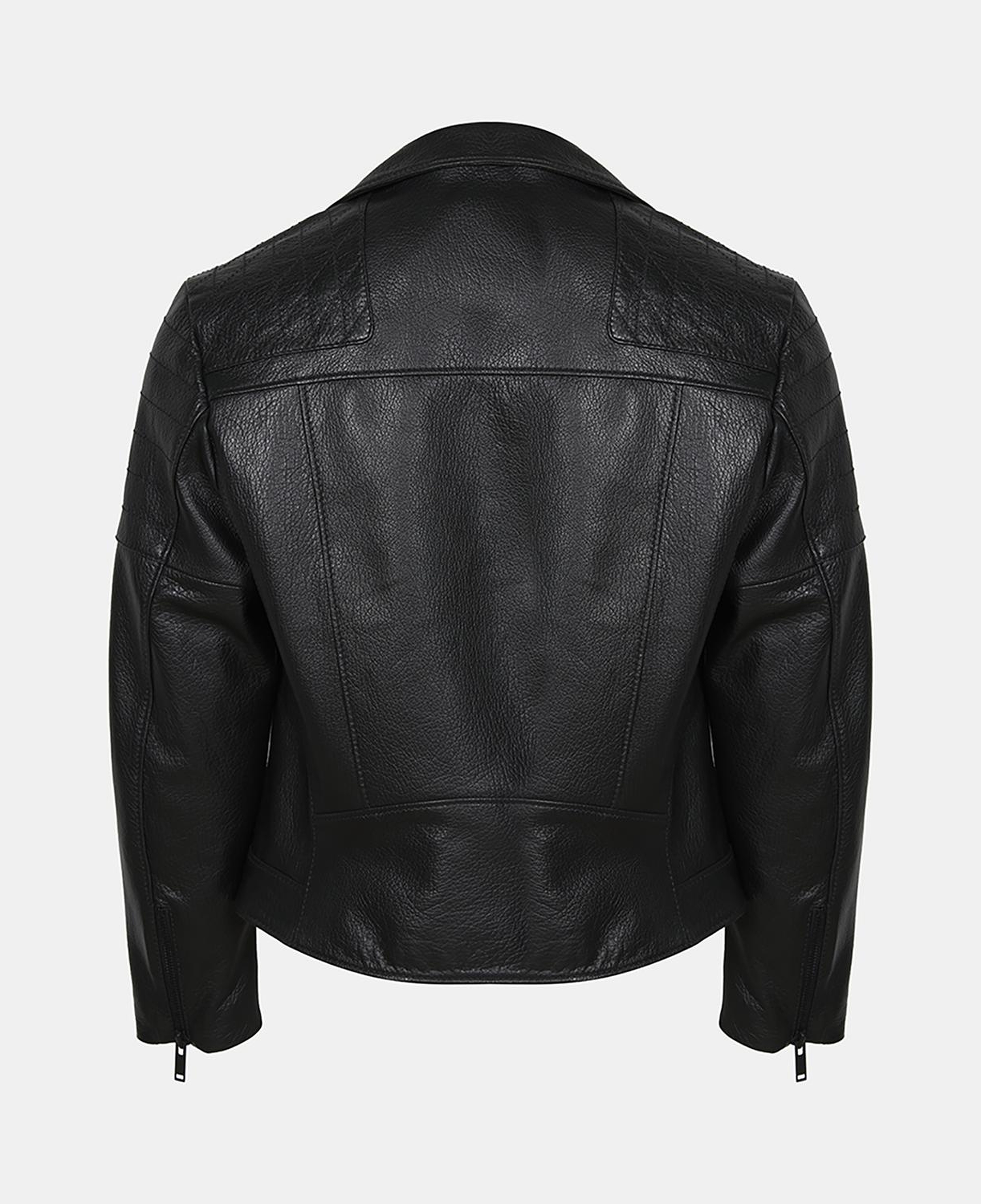 Erkek Siyah Kapitone Dikişli Deri Biker Ceket