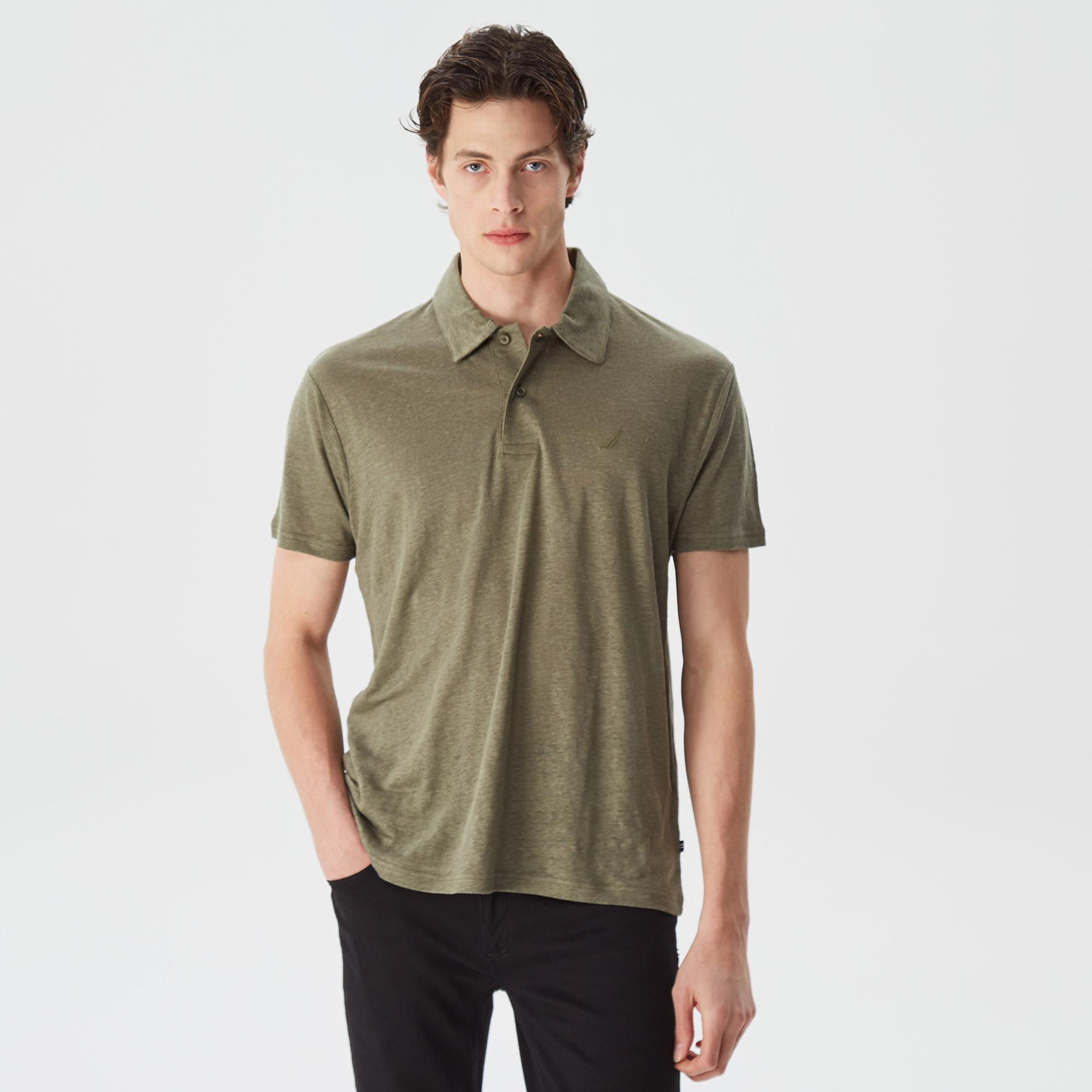 Nautica Erkek Yeşil Classic Fit Kısa Kollu Keten Polo Yaka T-Shirt