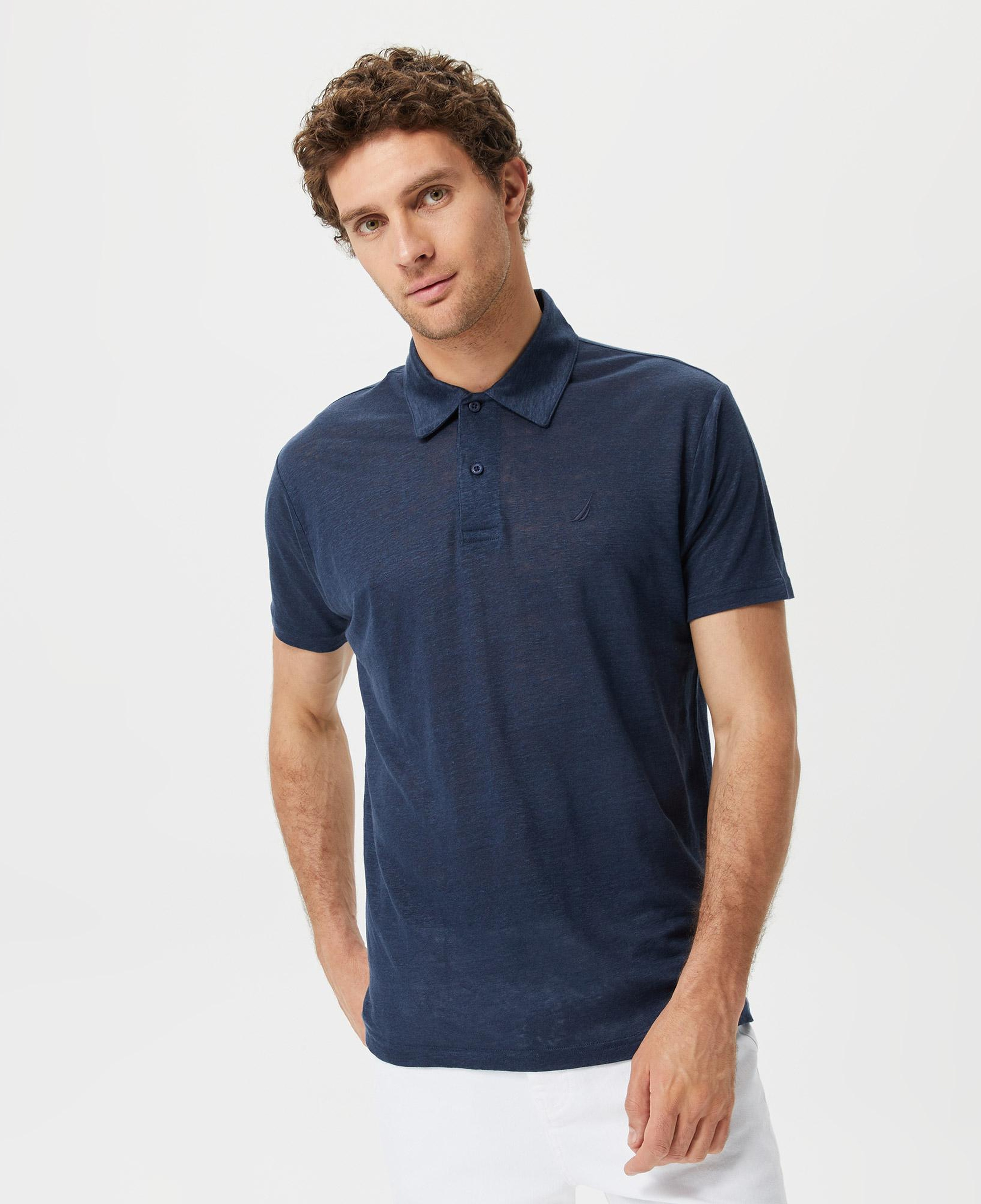 Nautica Erkek Lacivert Classic Fit Kısa Kollu Keten Polo Yaka T-Shirt