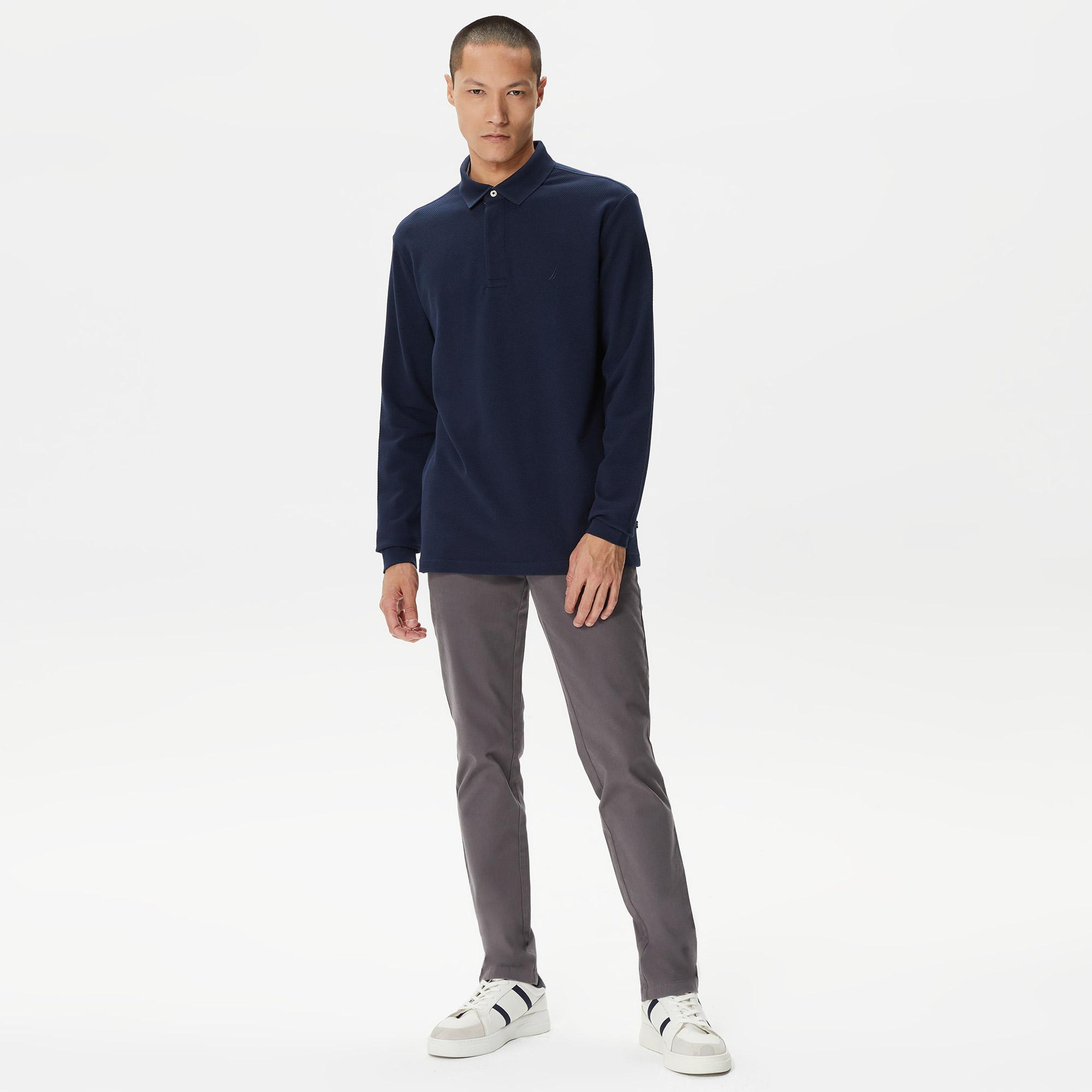Nautica Erkek Lacivert Slim Fit Uzun Kollu Polo Yaka T-Shirt