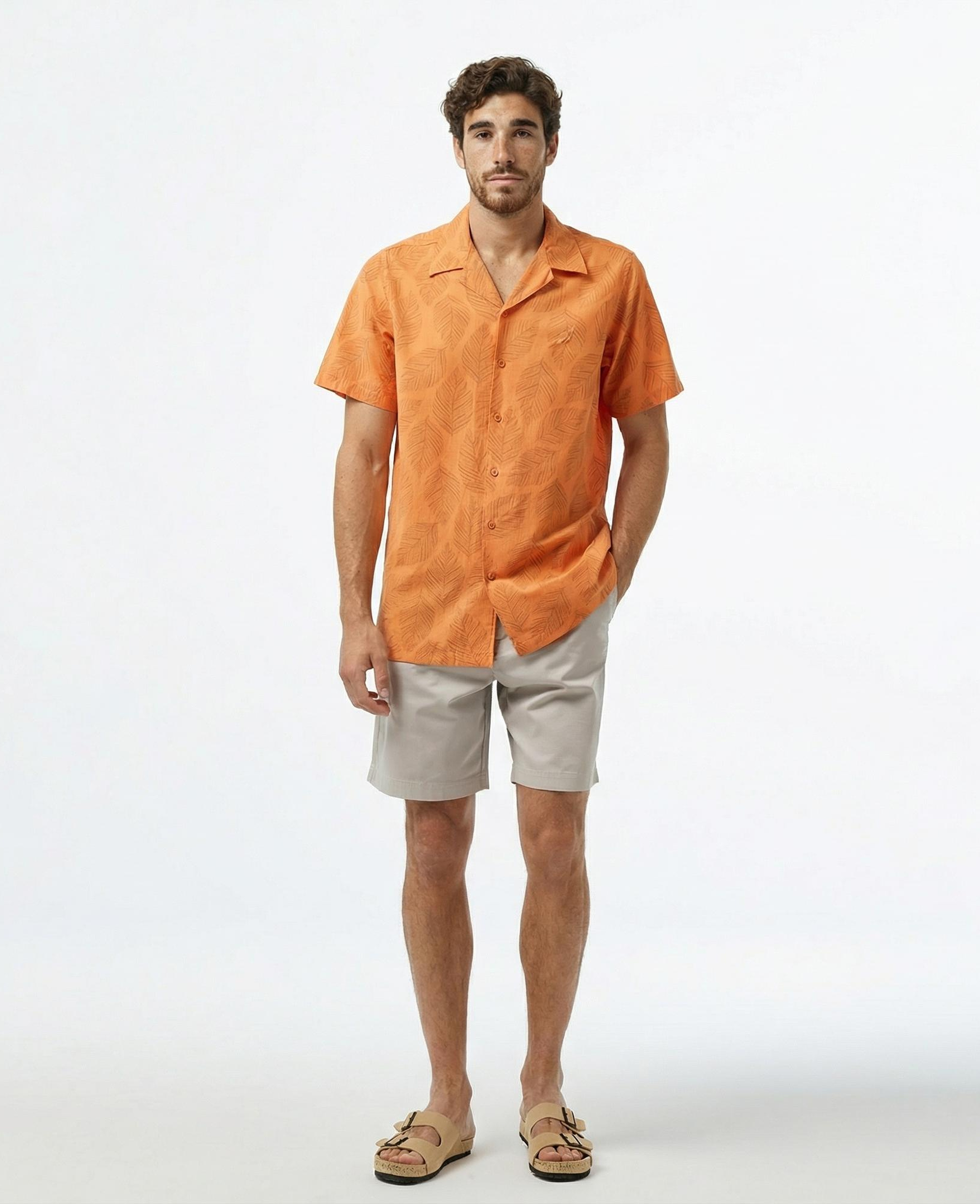 Nautica Erkek Turuncu Classic Fit Kısa Kollu Gömlek