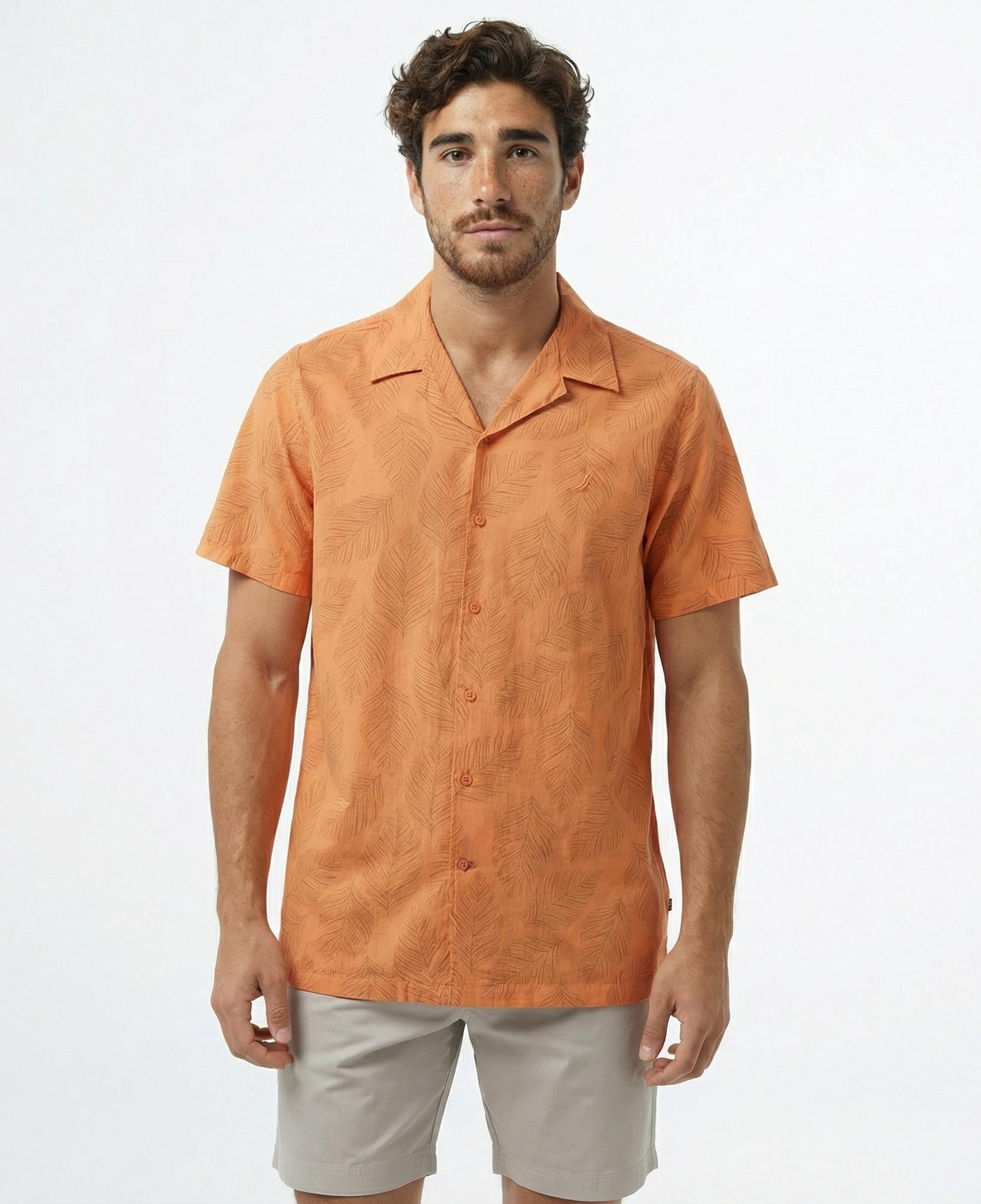 Nautica Erkek Turuncu Classic Fit Kısa Kollu Gömlek