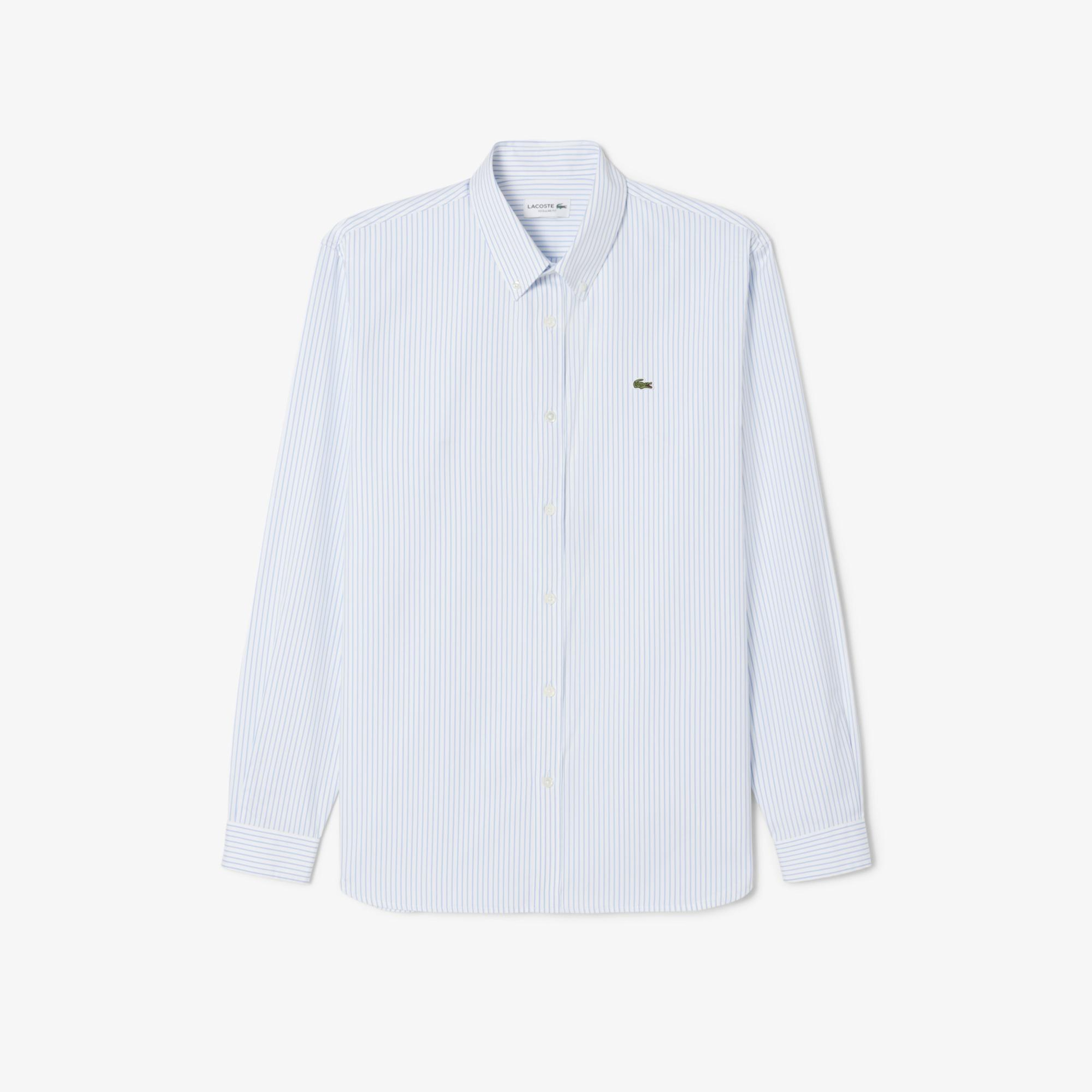 Lacoste Erkek Regular Fit Çizgili Beyaz Gömlek