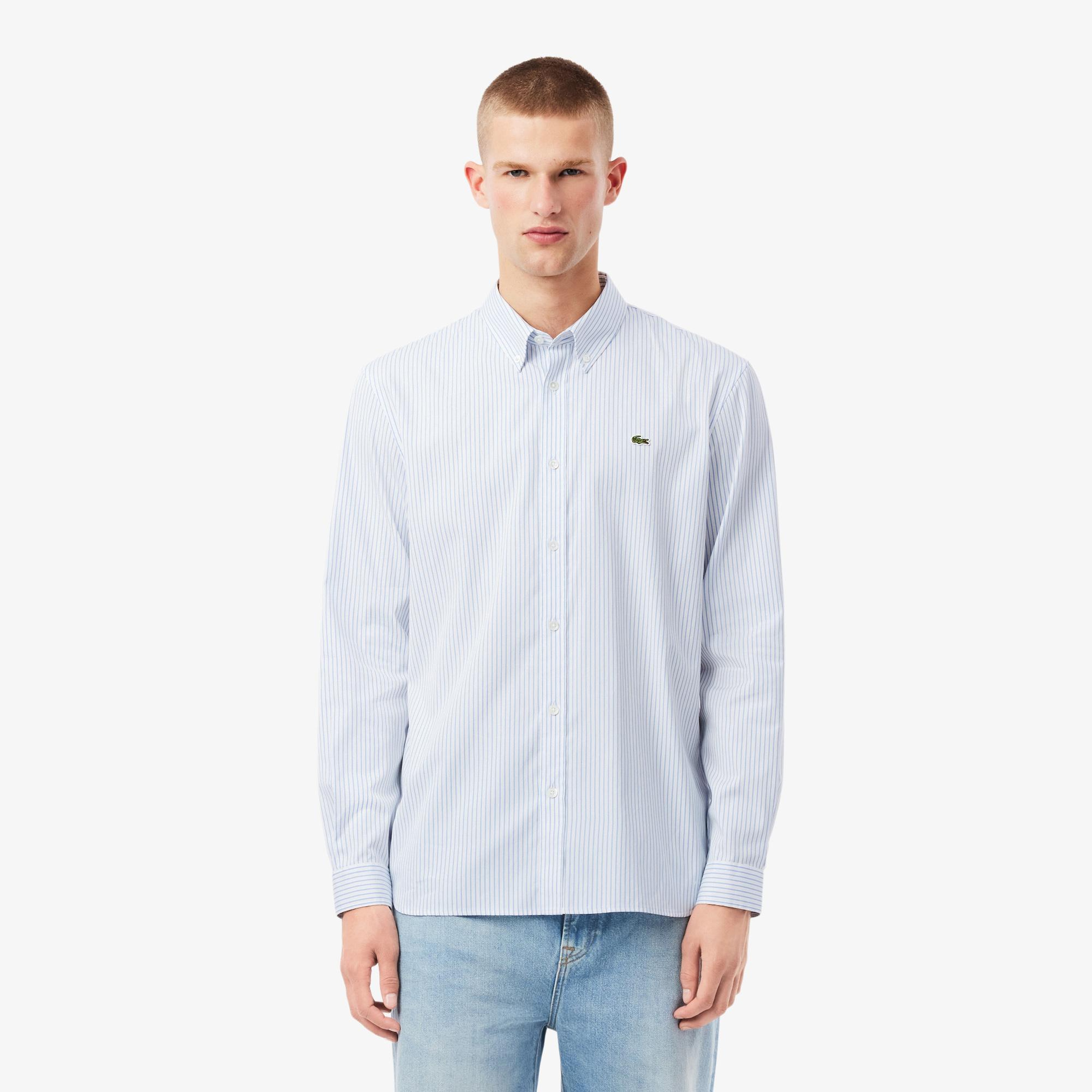 Lacoste Erkek Regular Fit Çizgili Beyaz Gömlek