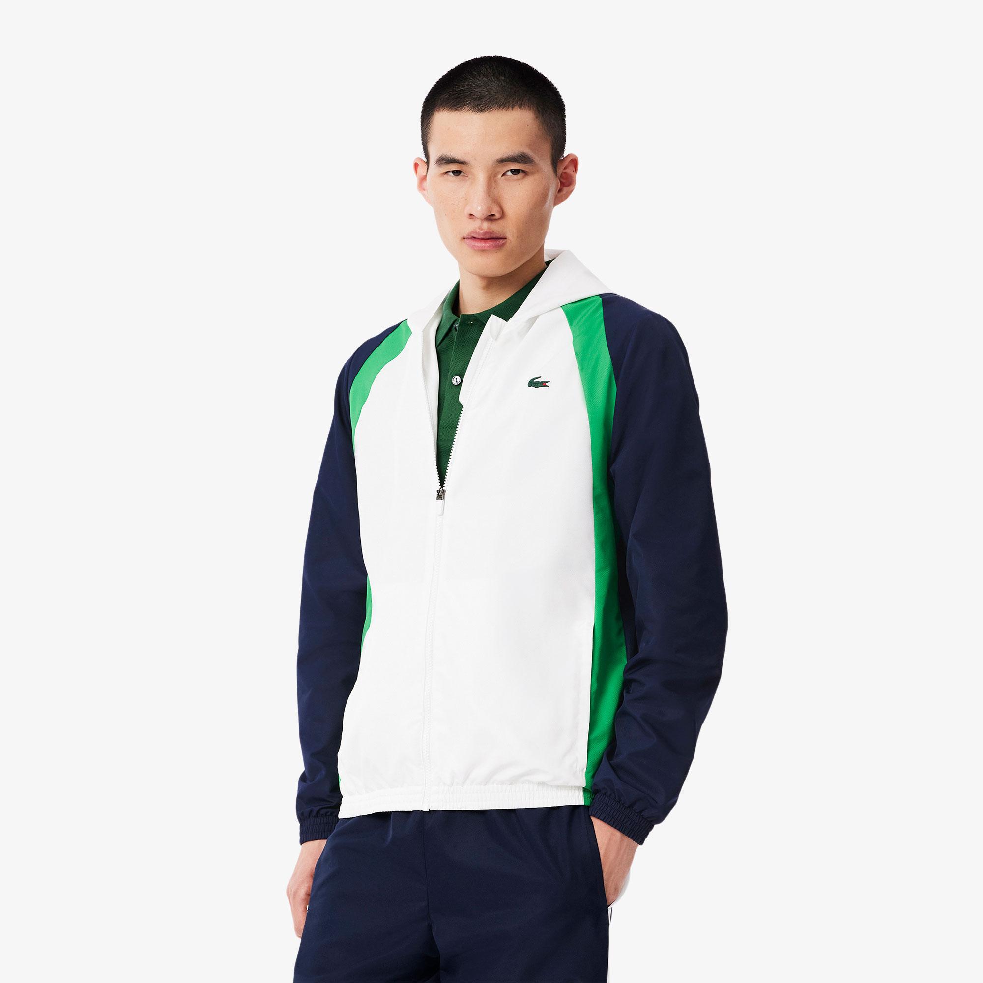 Lacoste Erkek Regular Fit Kapüşonlu Renk Bloklu Beyaz Eşofman Takımı