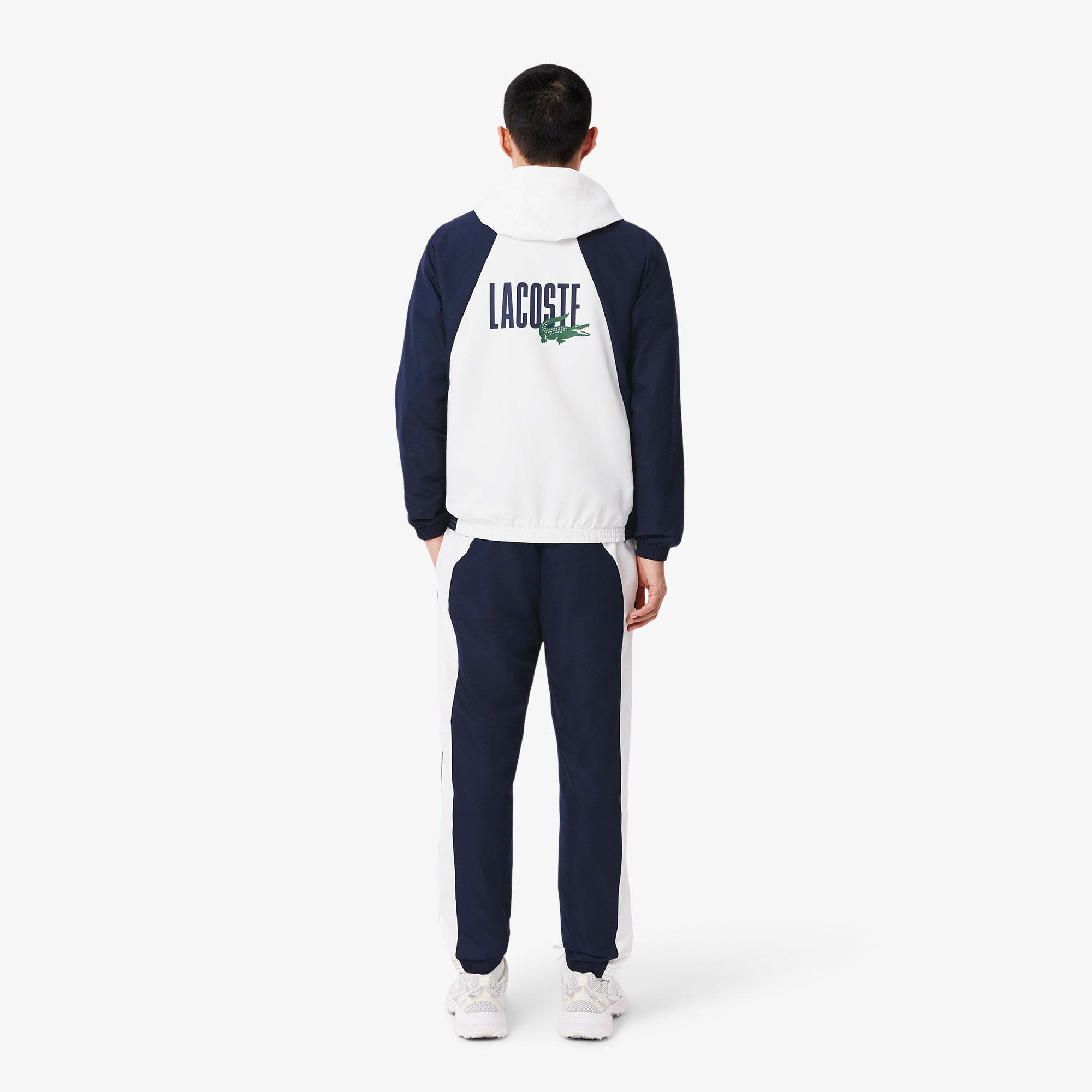 Lacoste Erkek Regular Fit Kapüşonlu Renk Bloklu Beyaz Eşofman Takımı