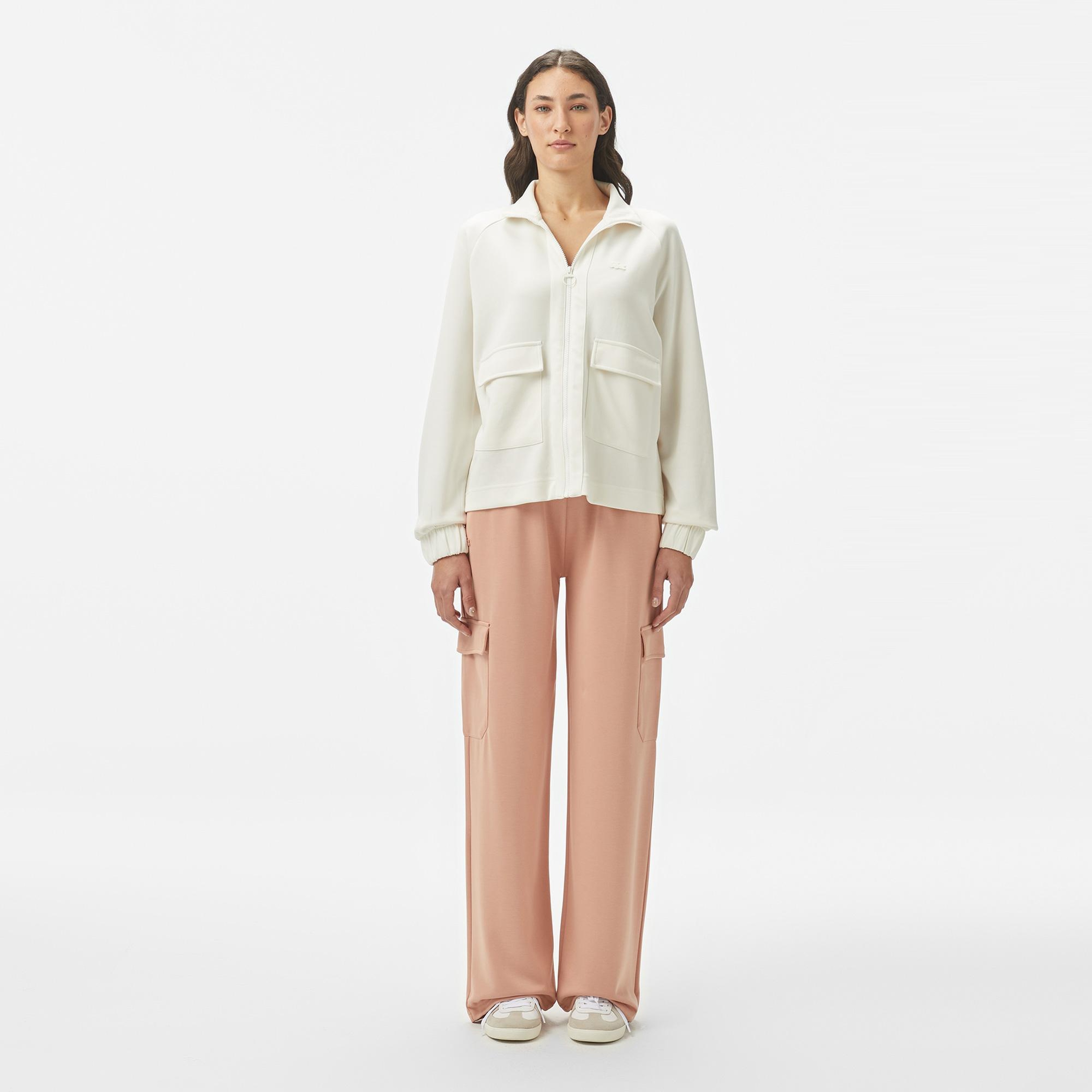 Lacoste Kadın Loose Fit Fermuarlı Beyaz Sweatshirt