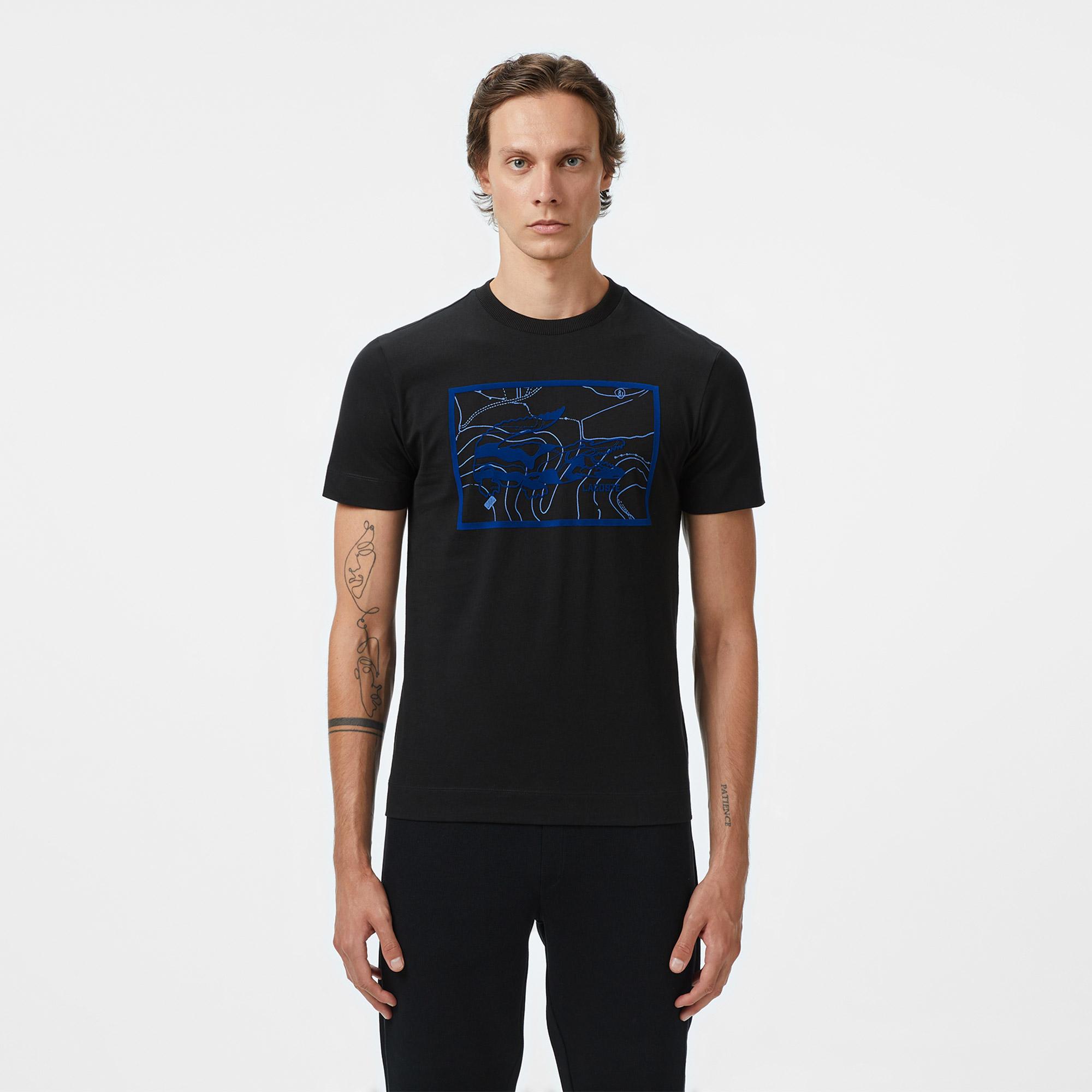 Lacoste Erkek Regular Fit Bisiklet Yaka Baskılı Siyah T-Shirt