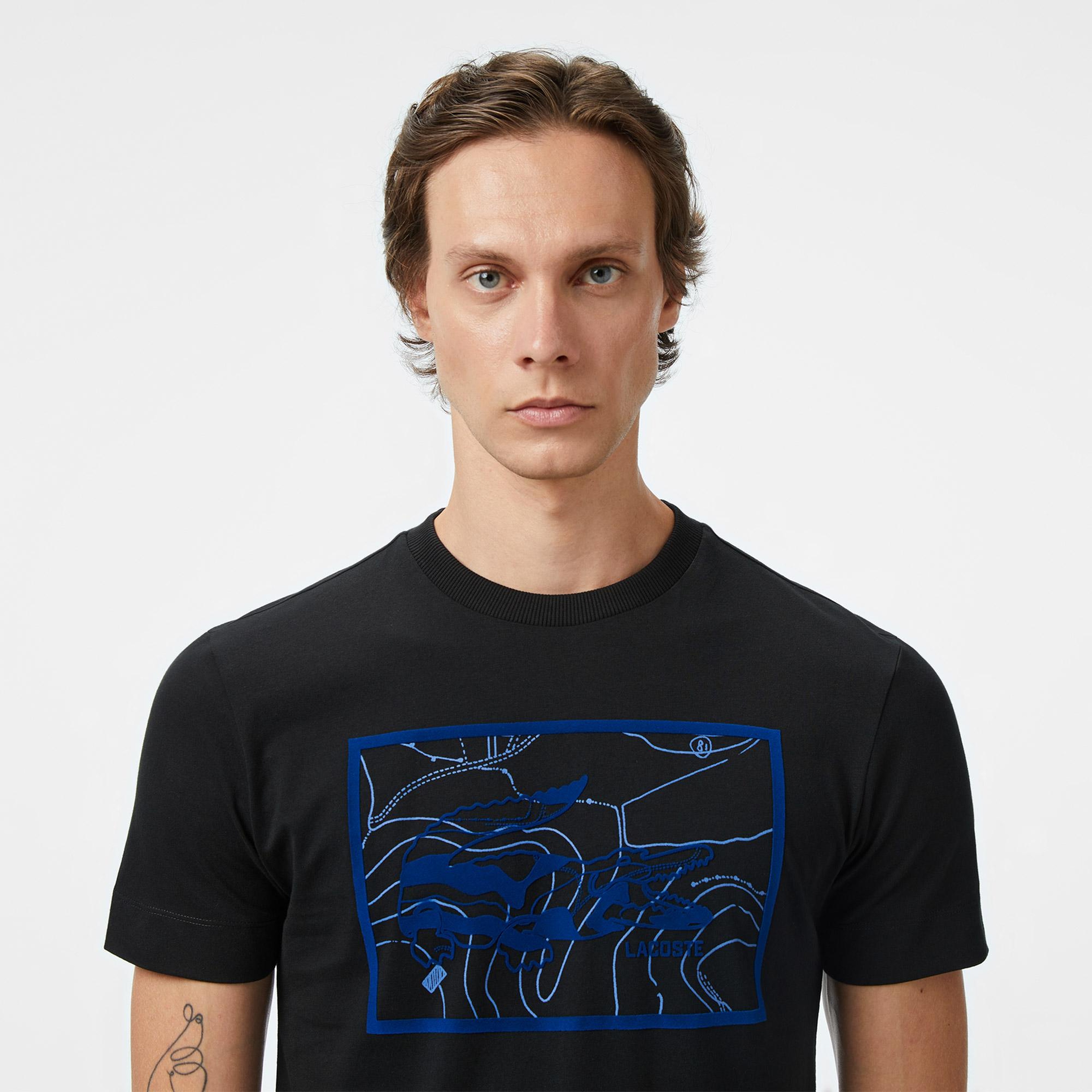 Lacoste Erkek Regular Fit Bisiklet Yaka Baskılı Siyah T-Shirt