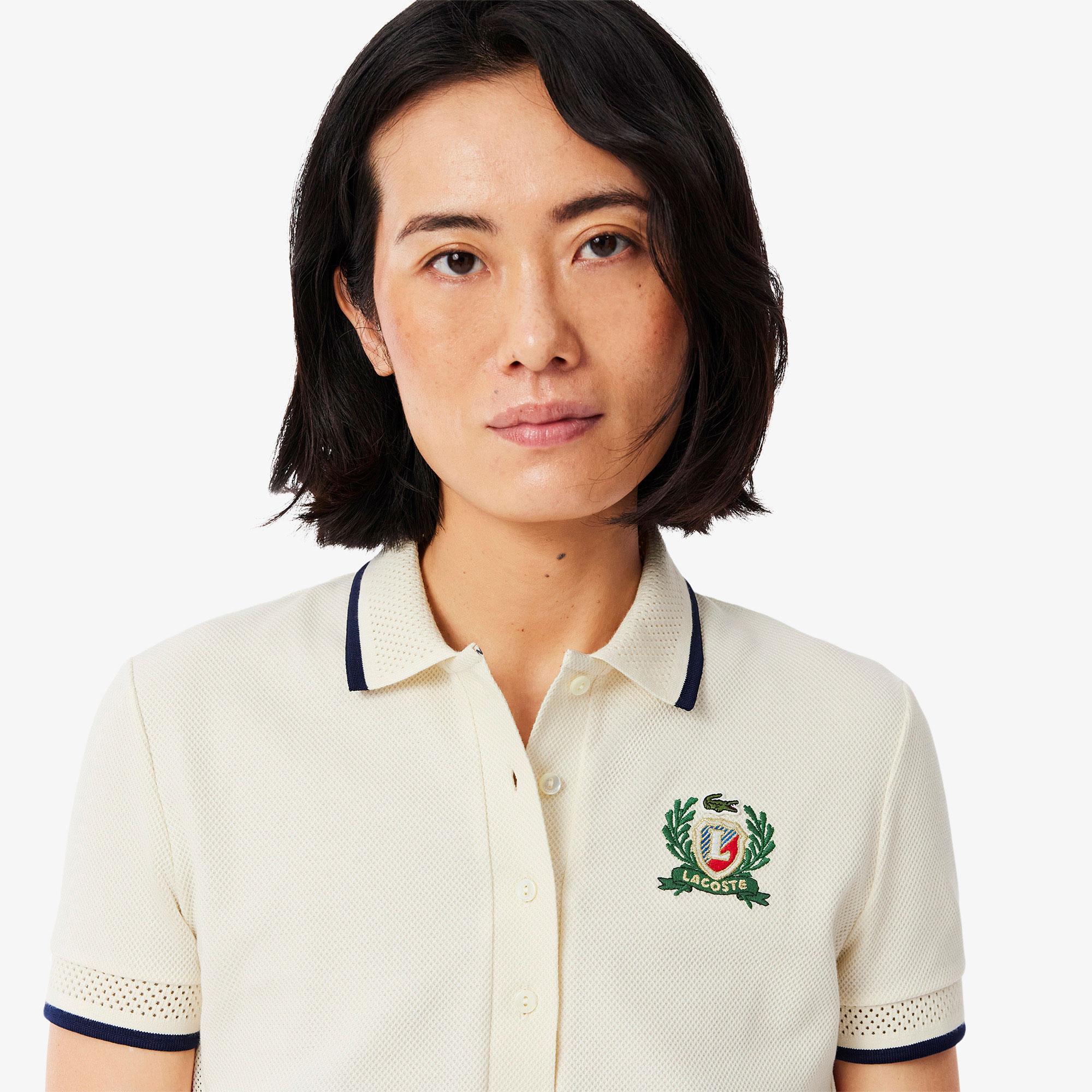 Lacoste Kadın Slim Fit Renk Bloklu Bej Polo