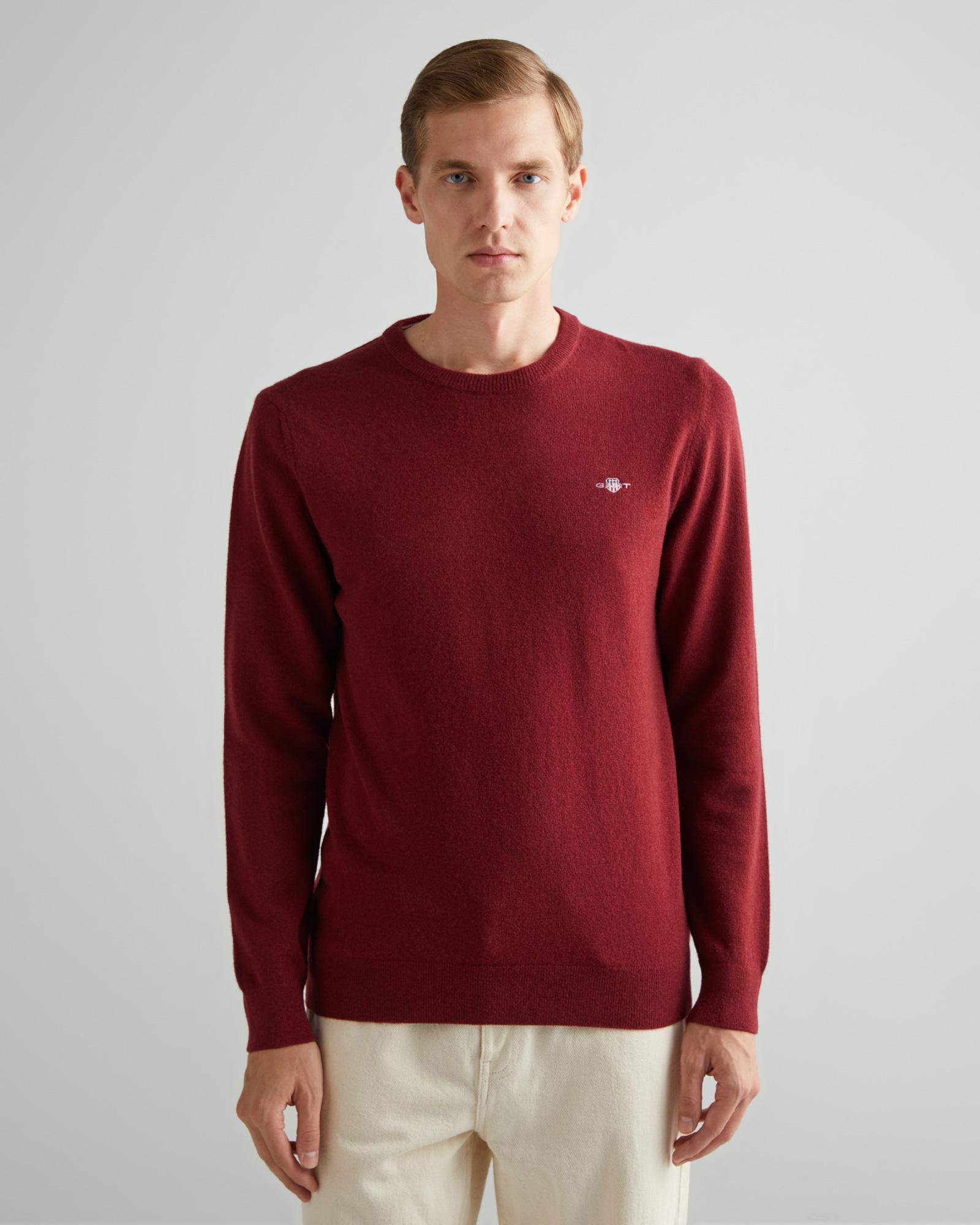 GANT Erkek Bordo Regular Fit Bisiklet Yaka Yün Kazak