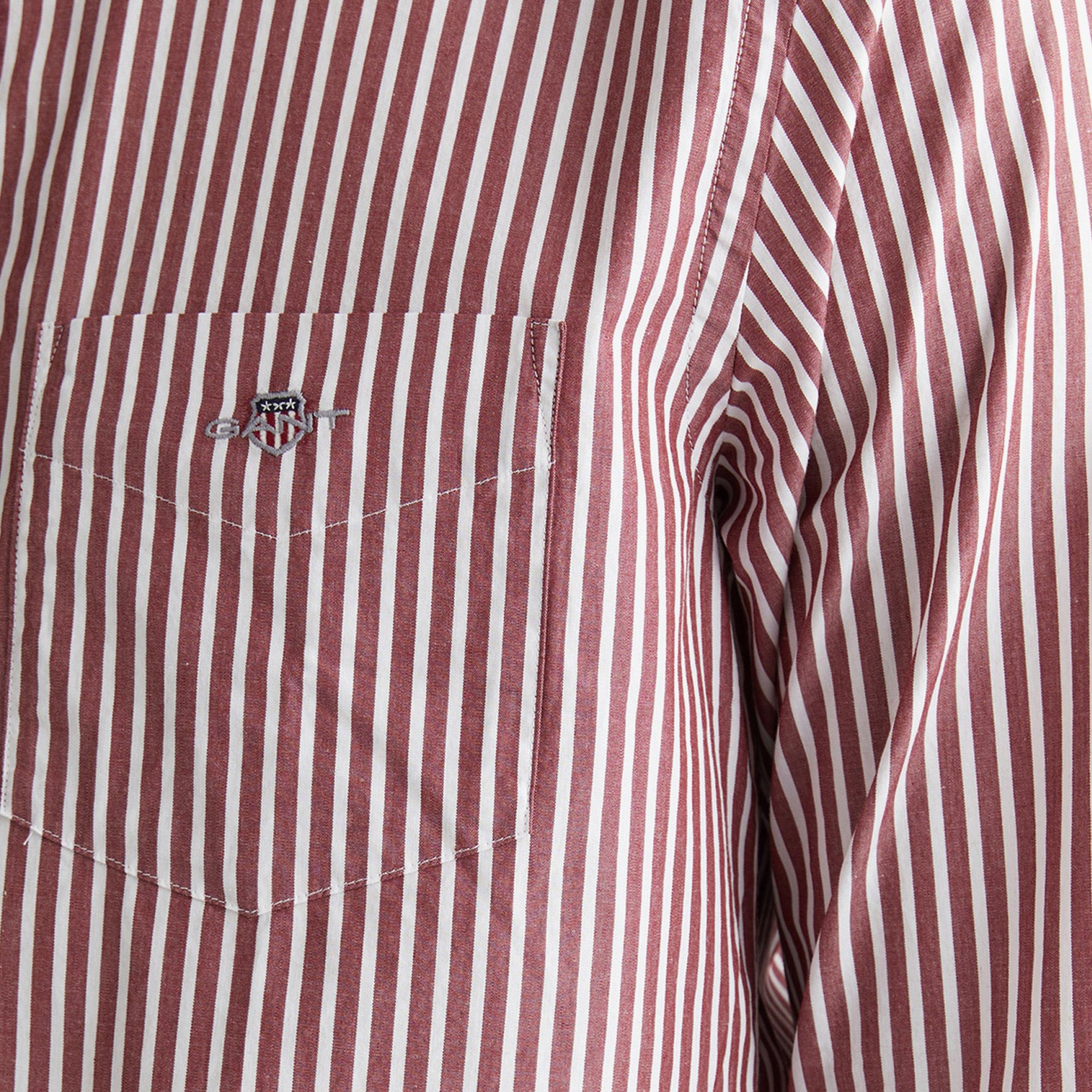 GANT Erkek Bordo Regular Fit Düğmeli Yaka Çizgili Poplin Gömlek