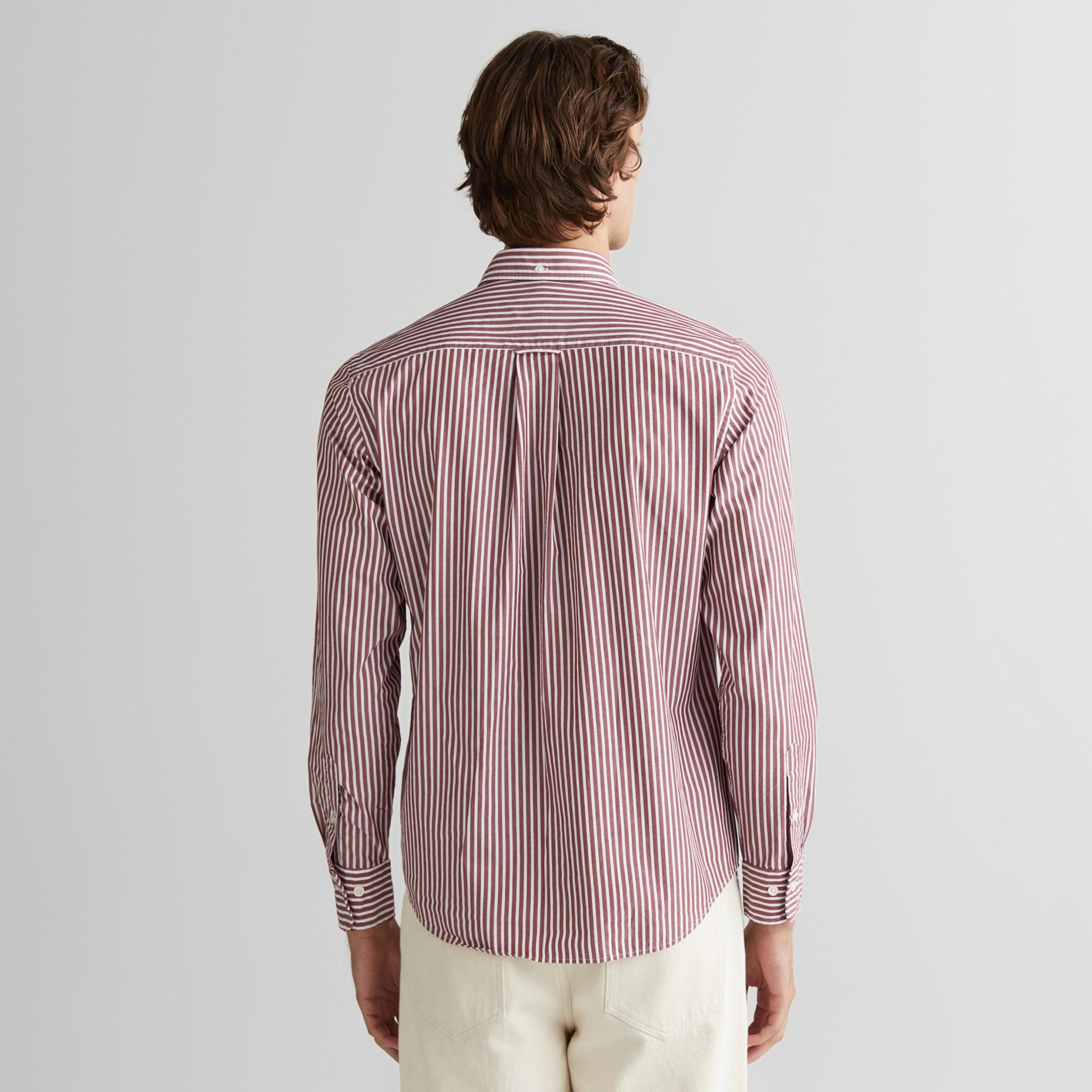 GANT Erkek Bordo Regular Fit Düğmeli Yaka Çizgili Poplin Gömlek