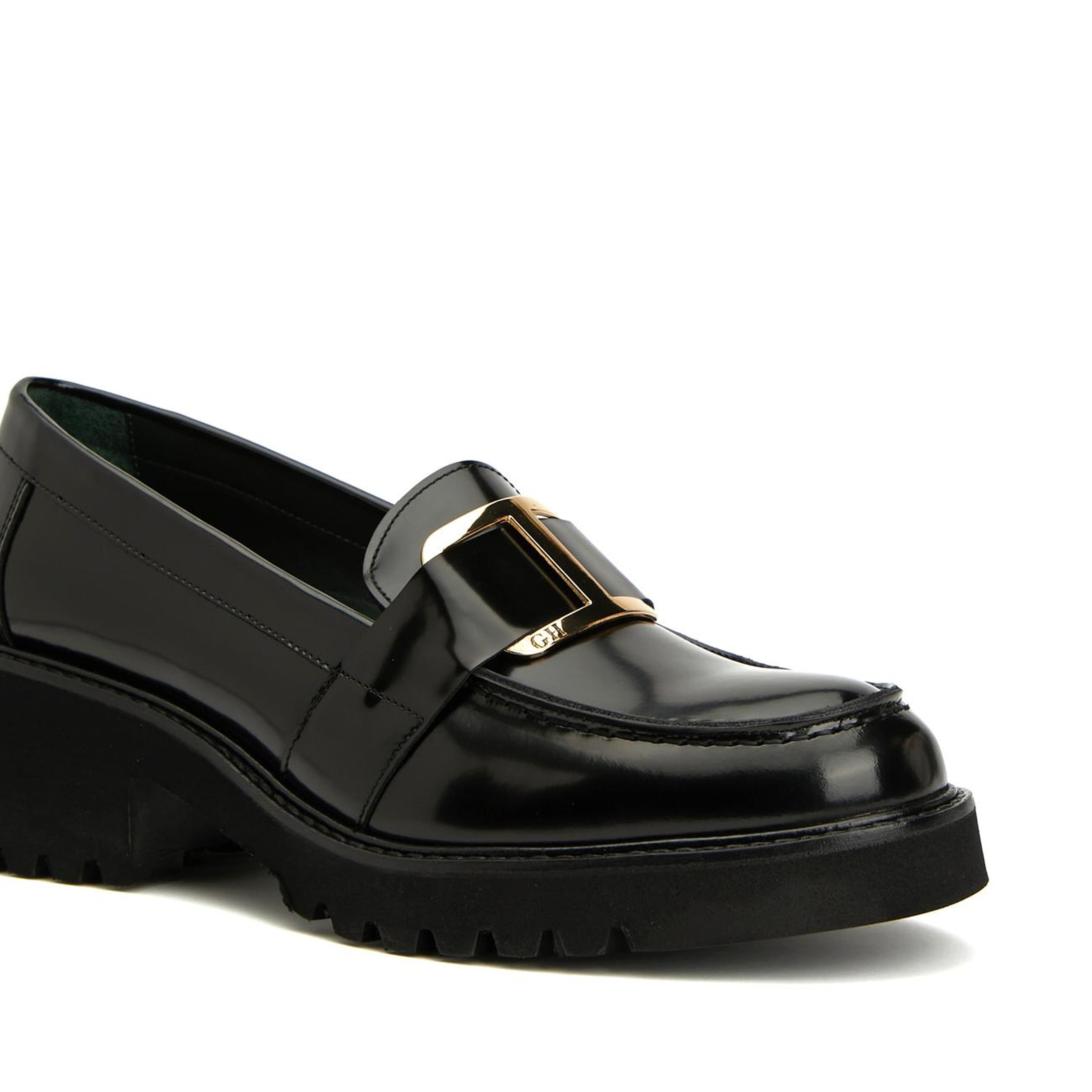 George Hogg Icons Kadın Siyah Tokalı Deri Topuklu Loafer