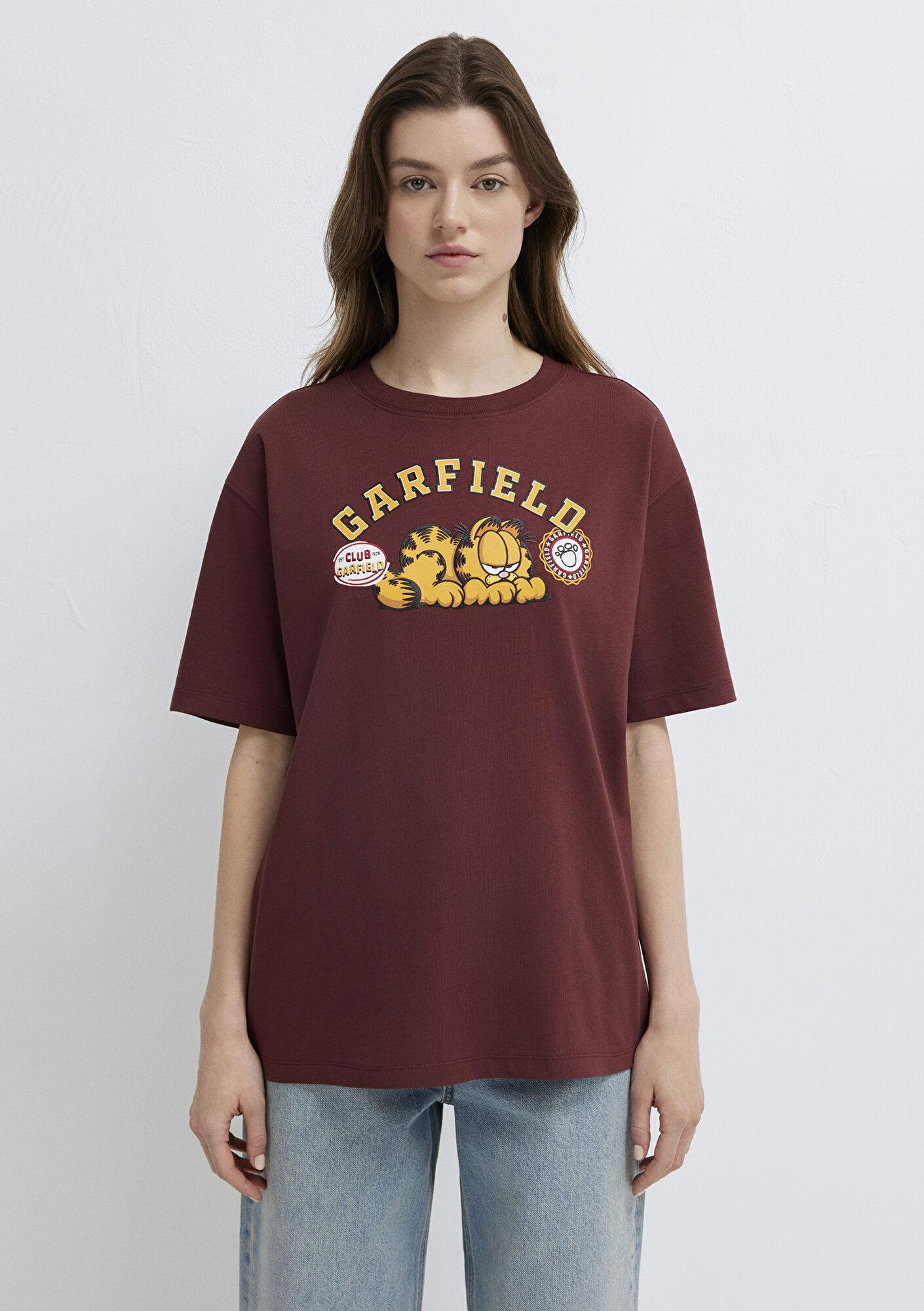 Mavi Garfield Basklı Bordo Tişört Loose Fit / Bol Rahat Kesim 1614339-70396