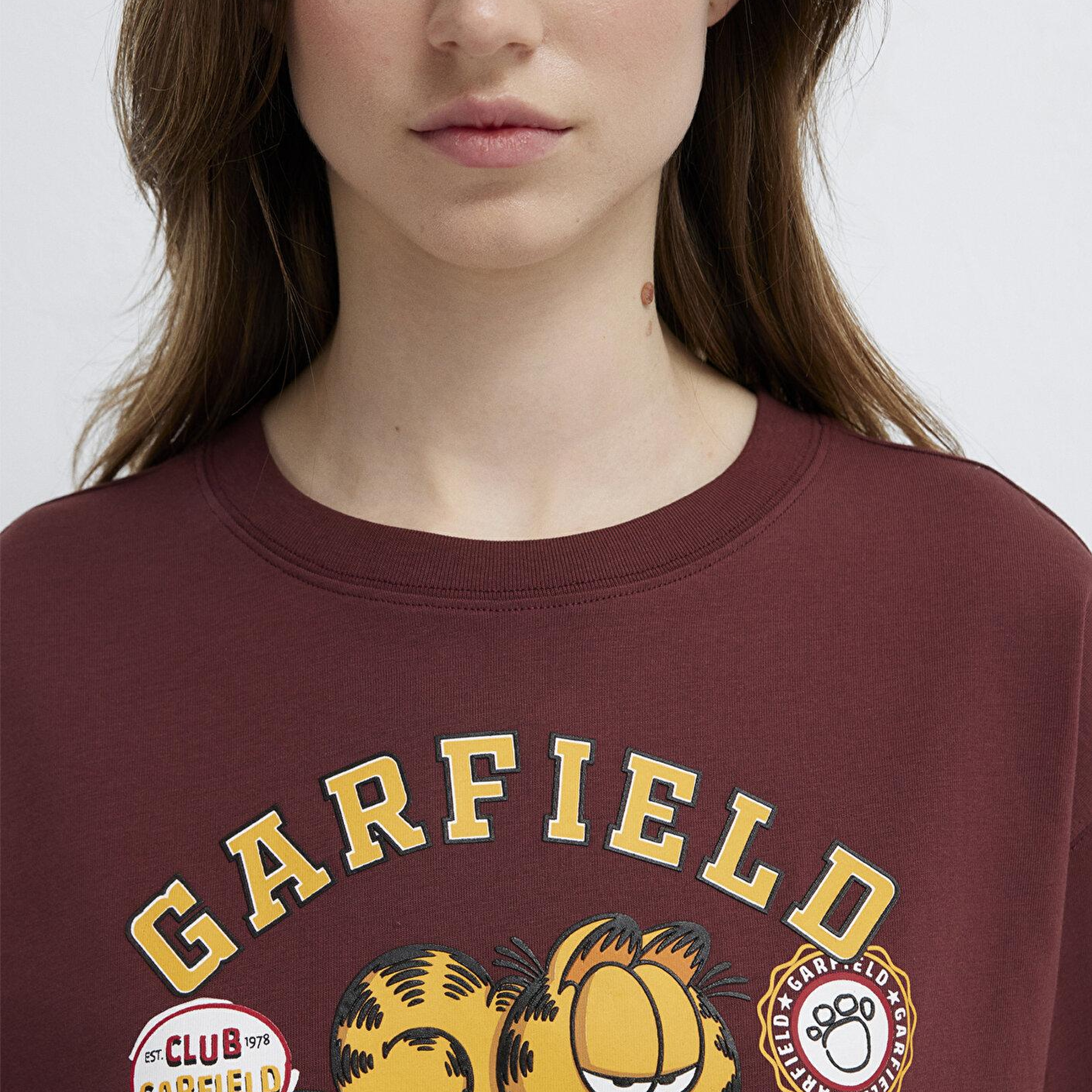 Mavi Garfield Basklı Bordo Tişört Loose Fit / Bol Rahat Kesim 1614339-70396