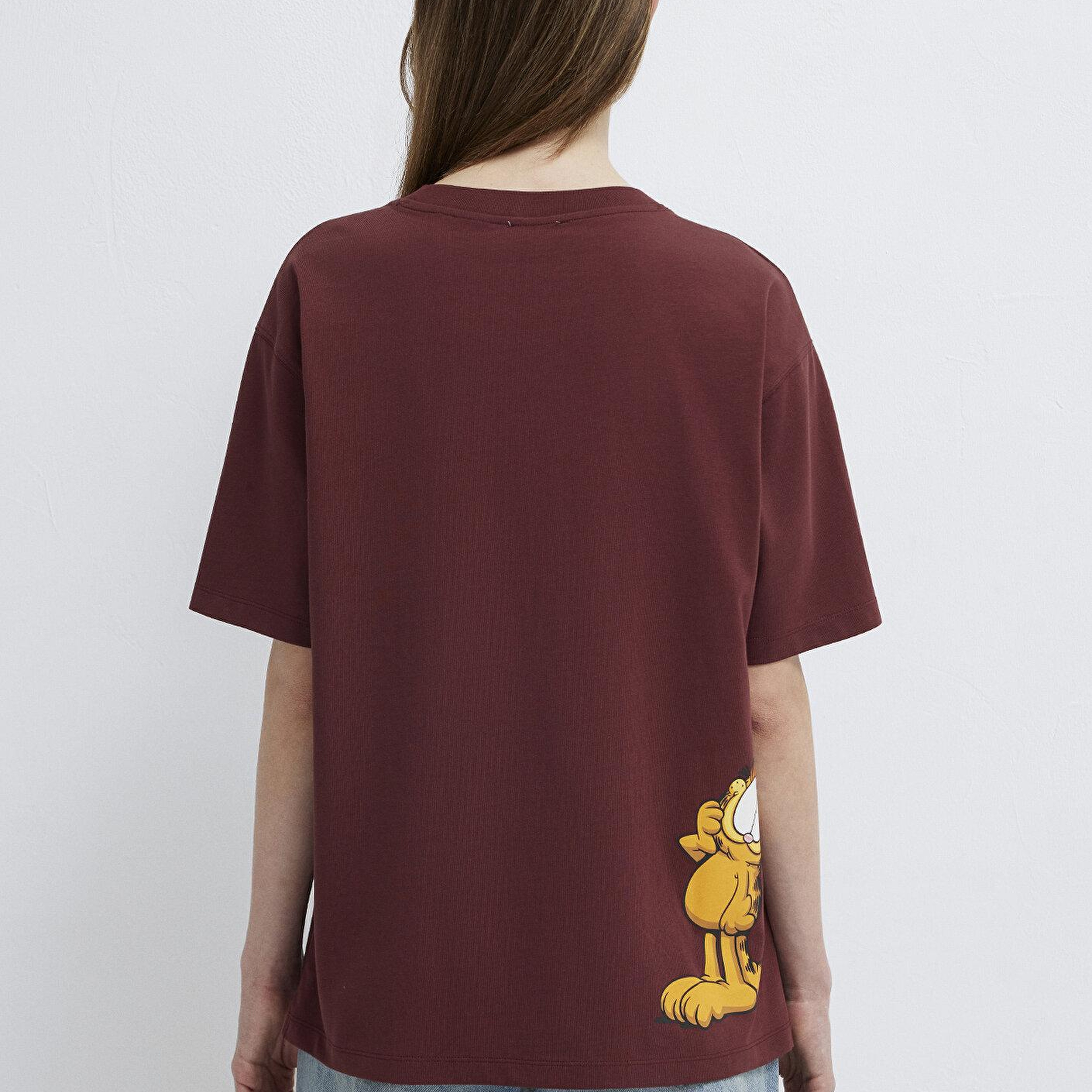 Mavi Garfield Basklı Bordo Tişört Loose Fit / Bol Rahat Kesim 1614339-70396