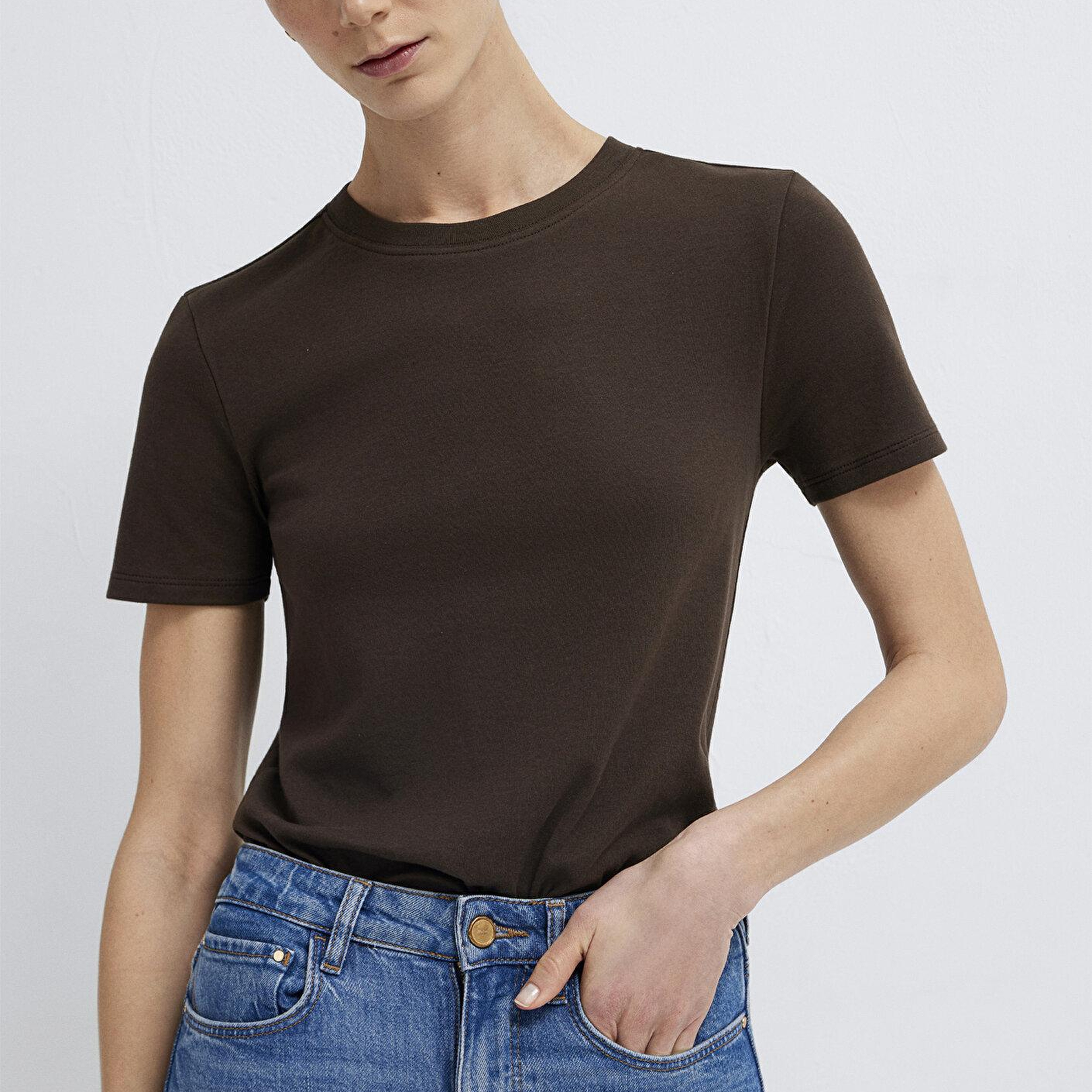 Mavi Kahverengi Basic Tişört Slim Fit / Dar Kesim 1614181-90707