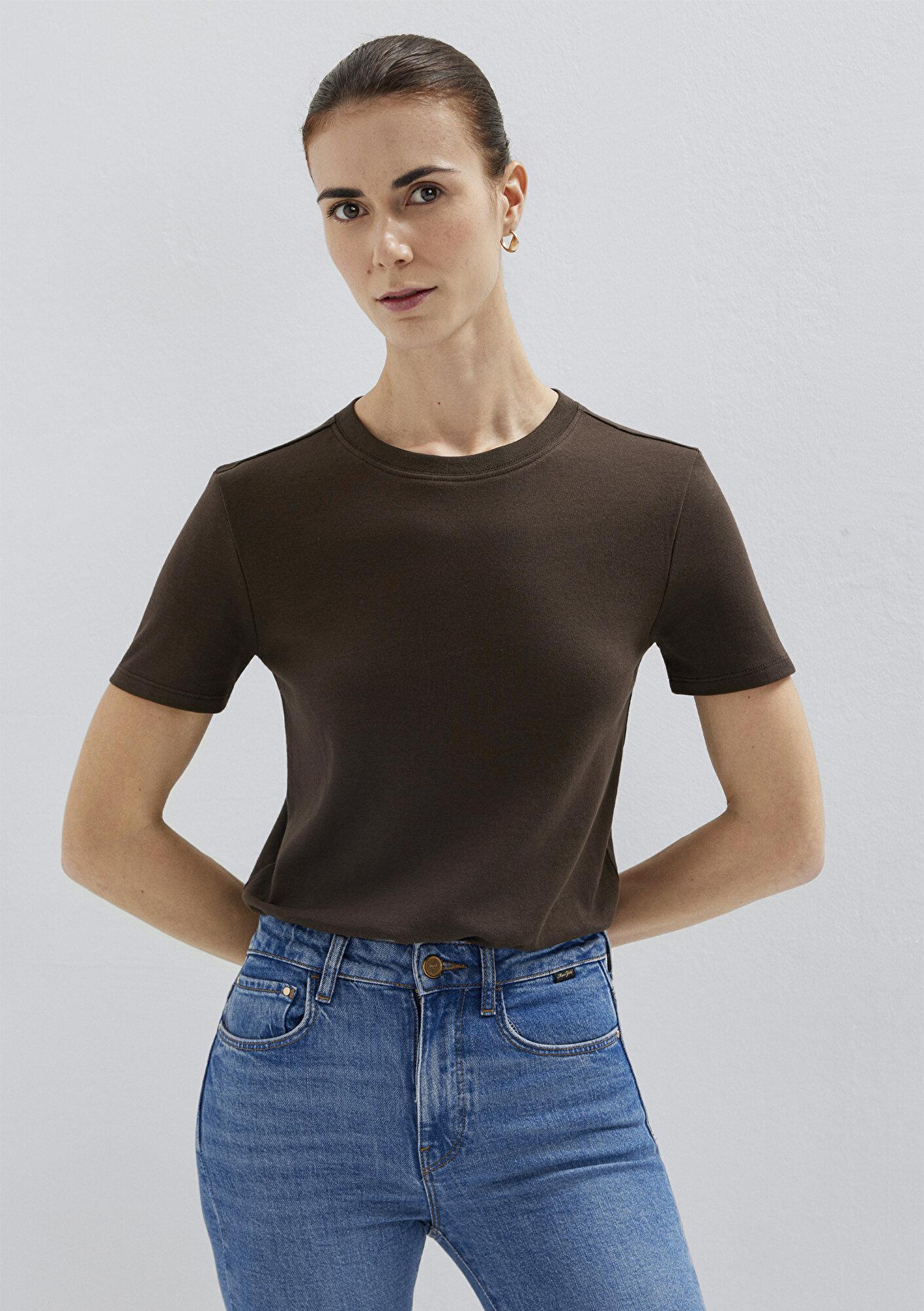 Mavi Kahverengi Basic Tişört Slim Fit / Dar Kesim 1614181-90707