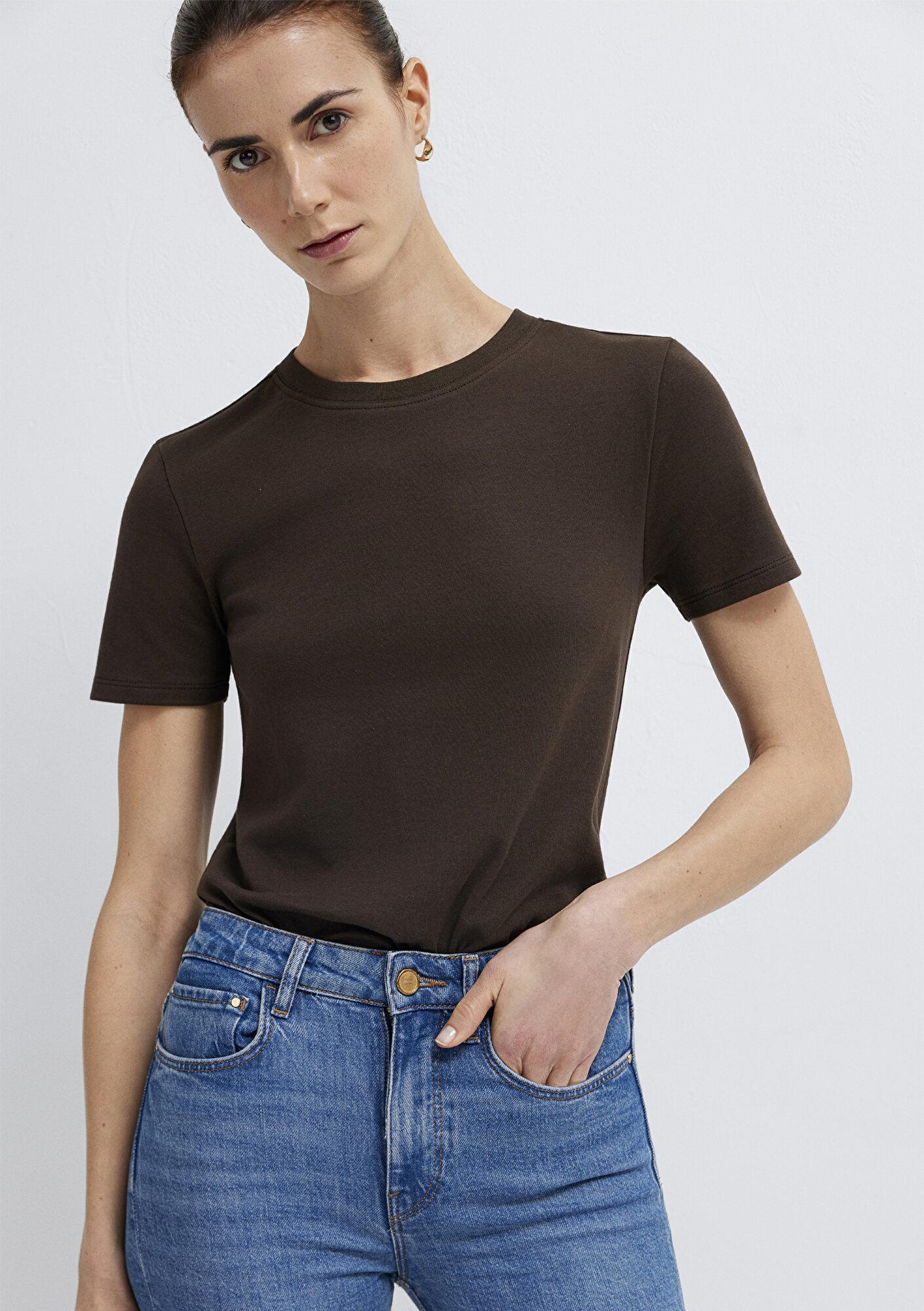 Mavi Kahverengi Basic Tişört Slim Fit / Dar Kesim 1614181-90707