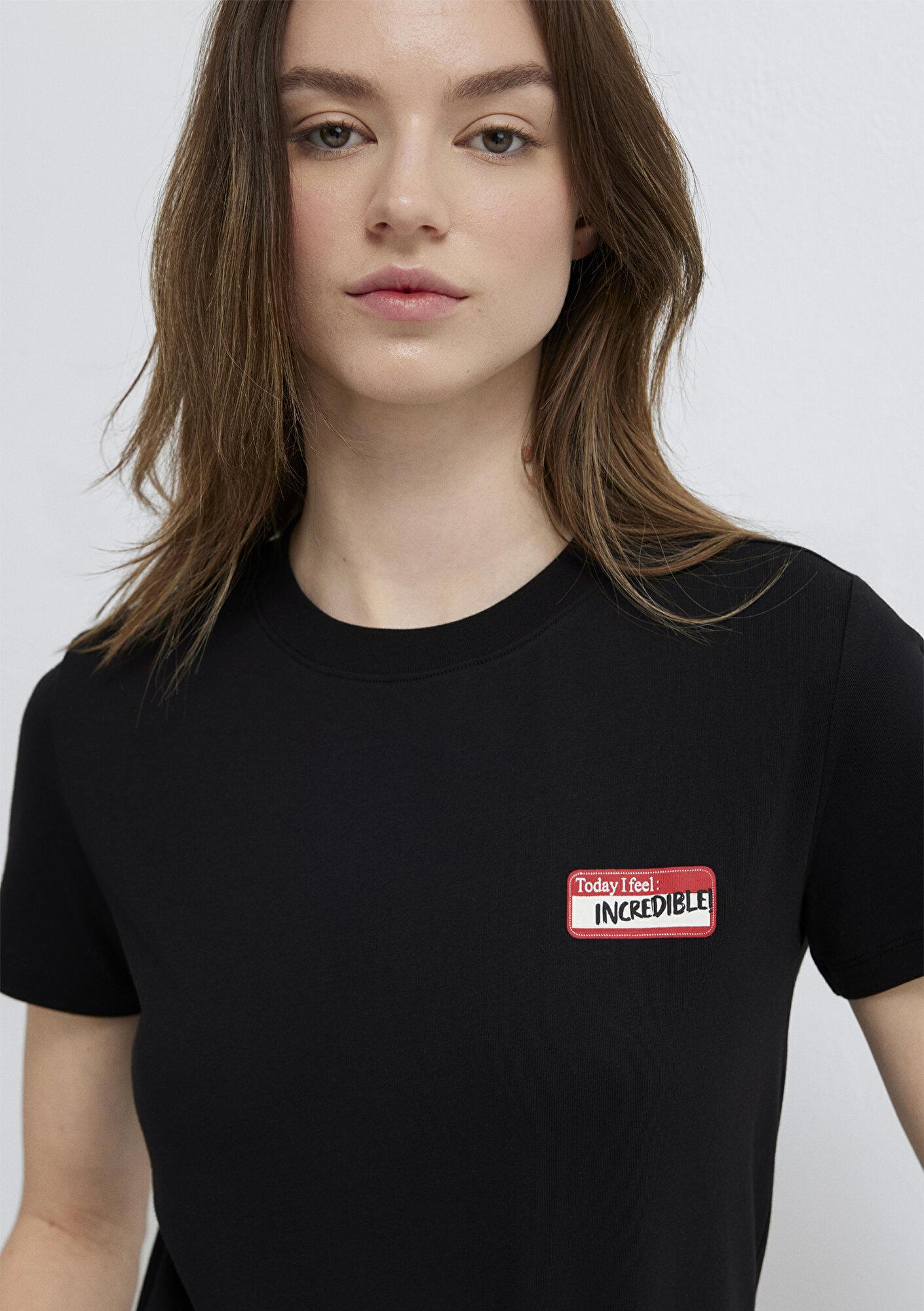 Mavi Slogan Baskılı Siyah Tişört Semi Slim Fit / Yarı Dar Kesim 1614250-900