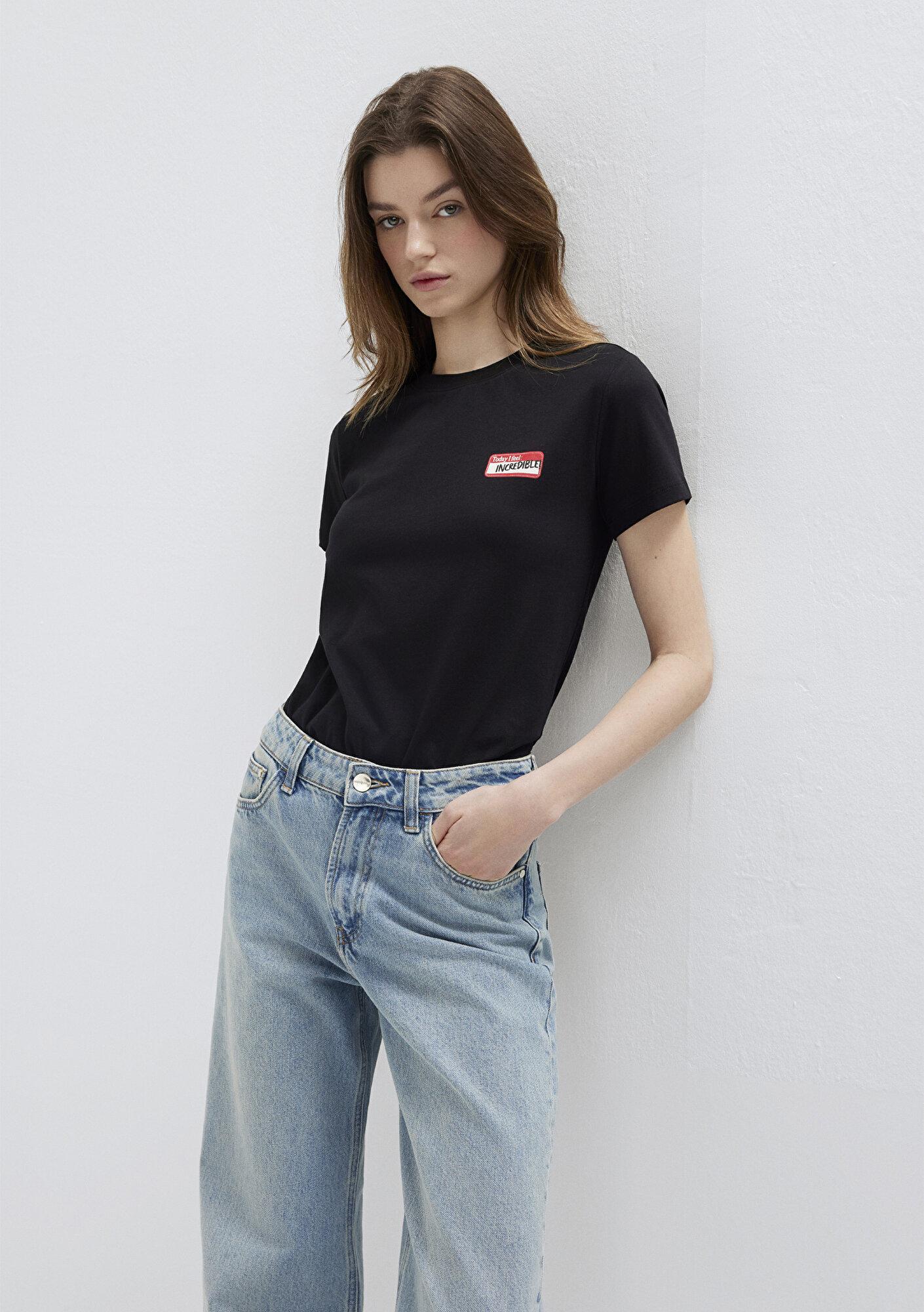 Mavi Slogan Baskılı Siyah Tişört Semi Slim Fit / Yarı Dar Kesim 1614250-900