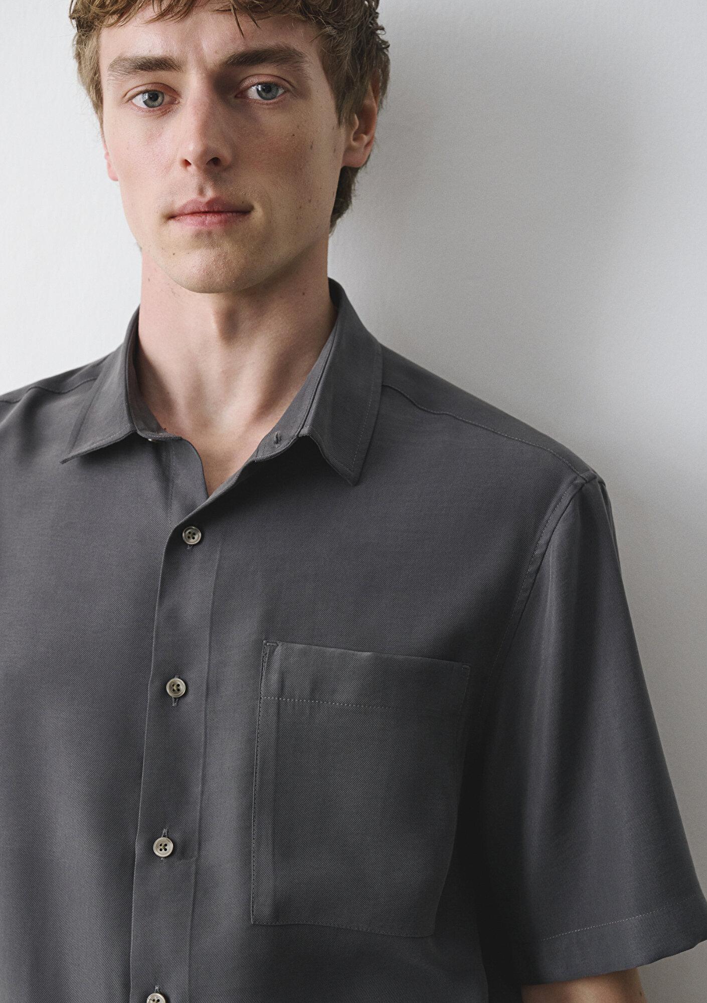 Mavi Kısa Kollu Antrasit Gömlek Regular Fit / Normal Kesim 0211517-80955