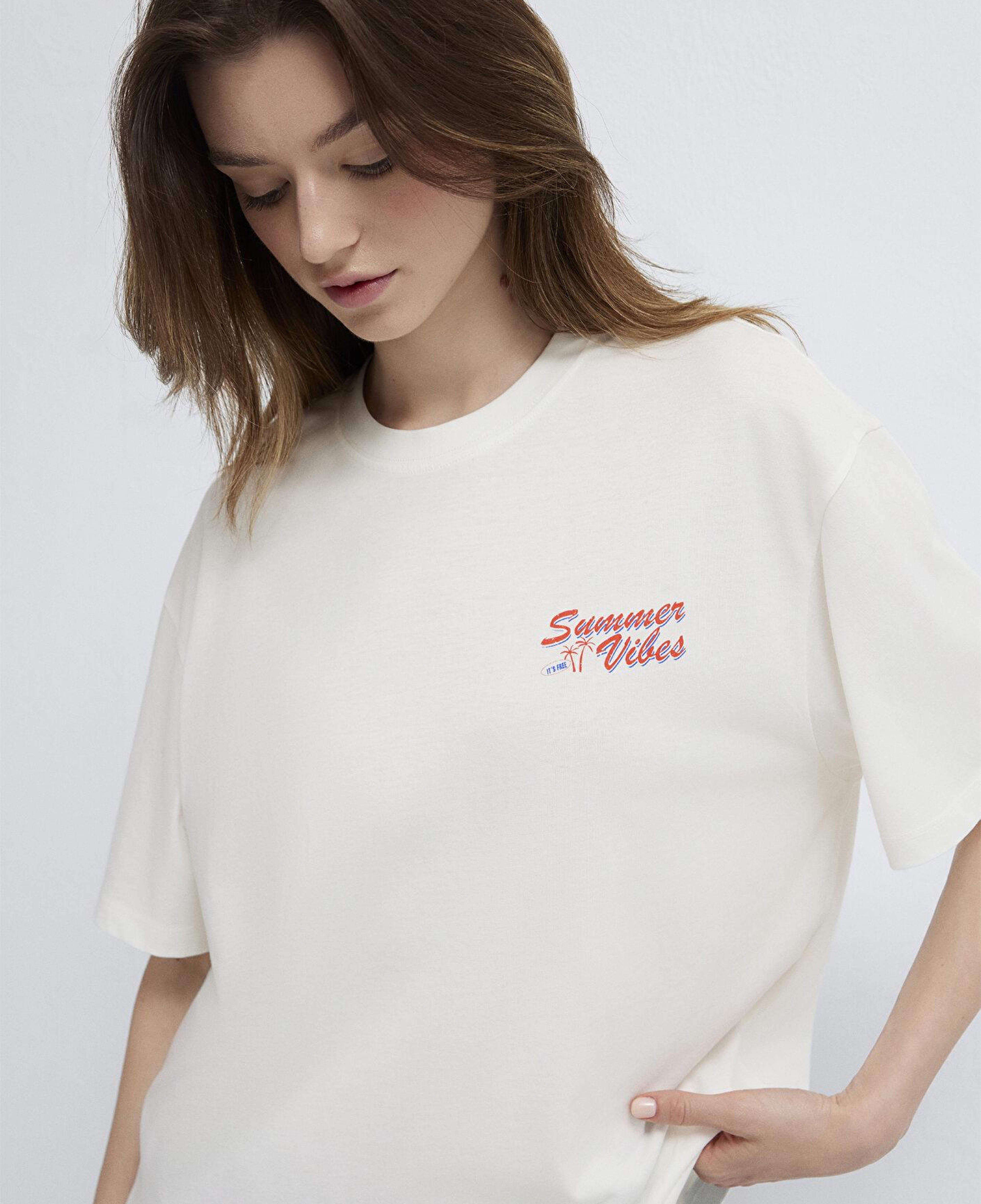 Mavi Slogan Baskılı Ekru Tişört Boxy Fit 1613905-70057
