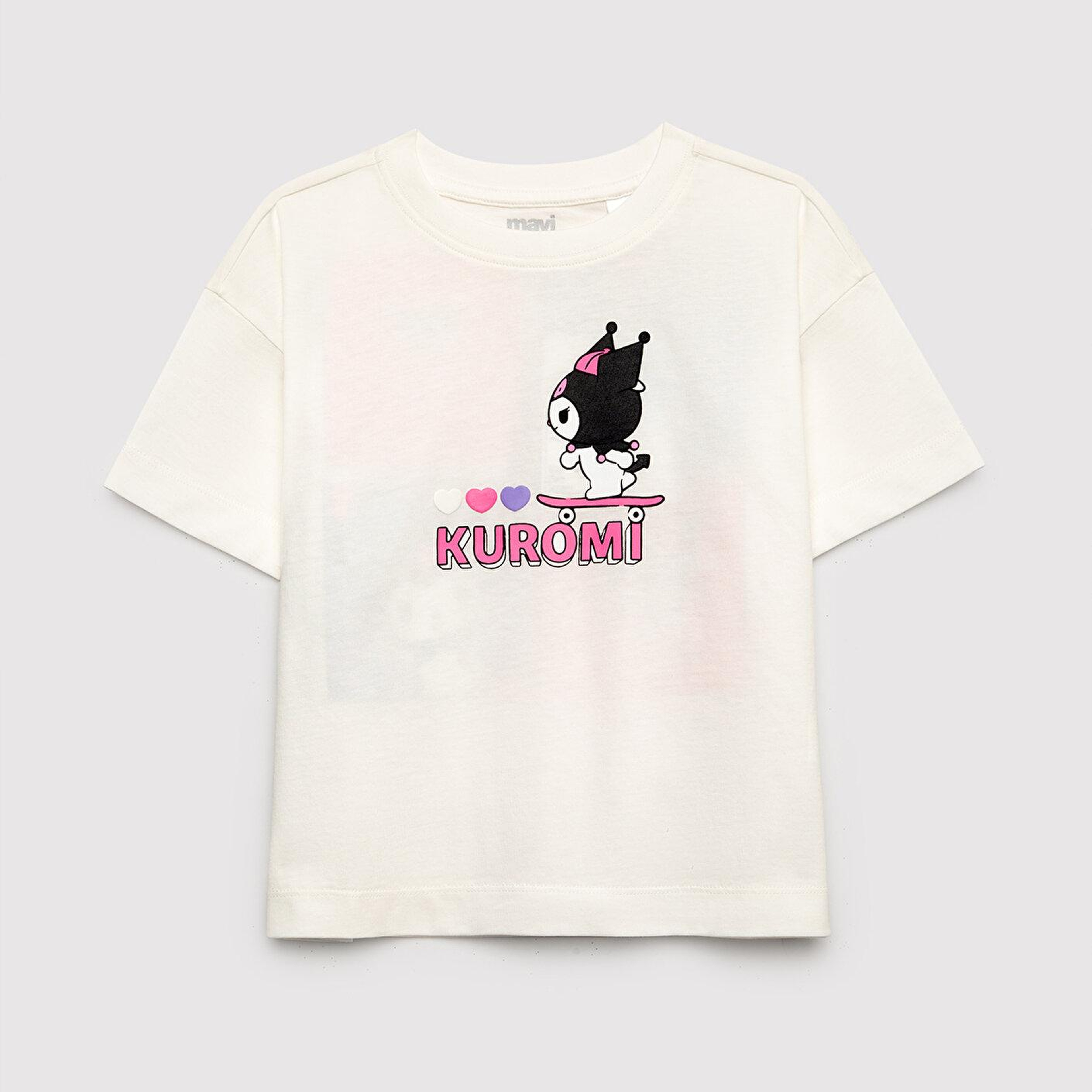 Mavi Kuromi Baskılı Ekru Tişört Loose Fit / Bol Rahat Kesim 7610456-70057