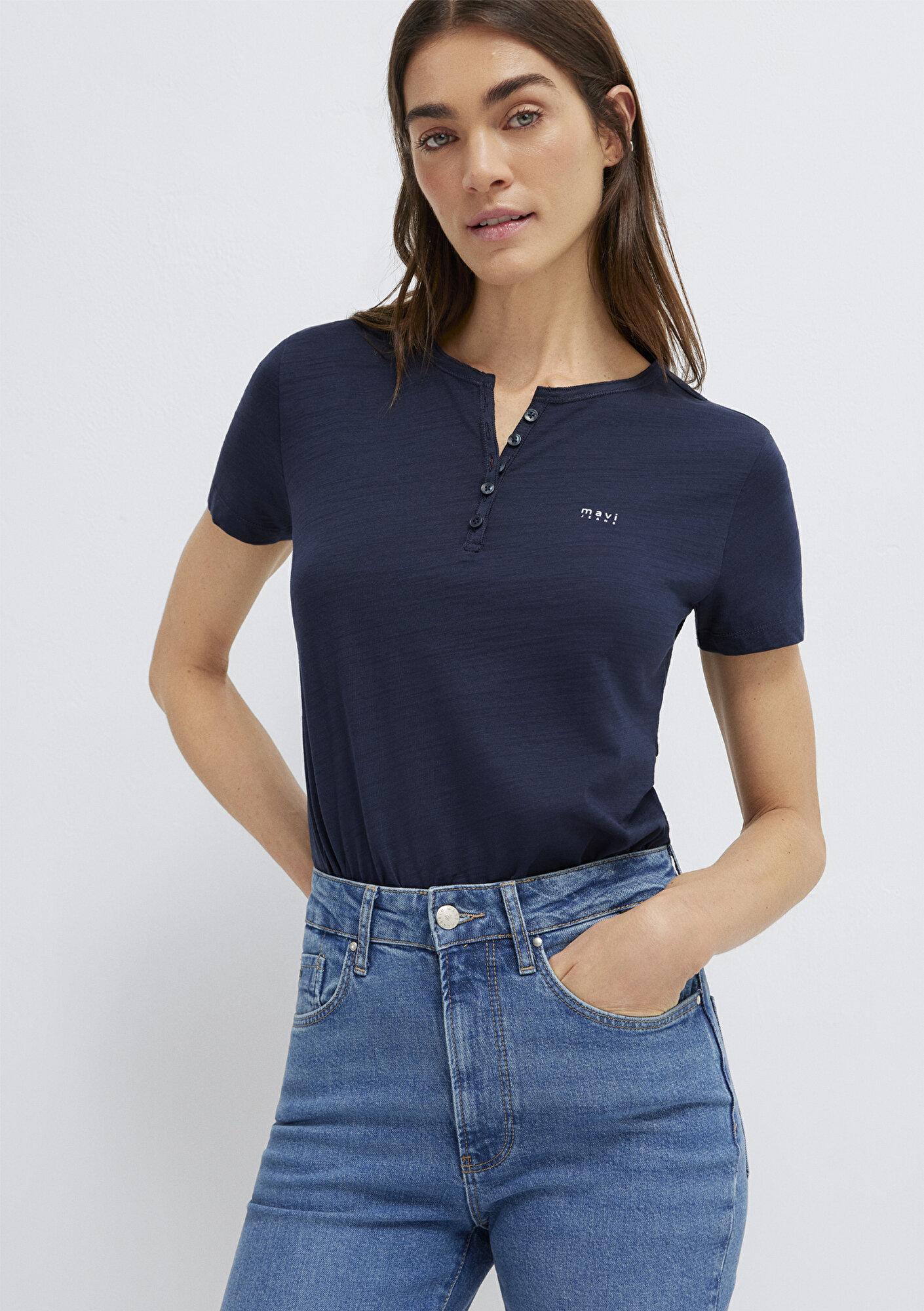 Mavi Mavi Logo Baskılı Lacivert Tişört Slim Fit / Dar Kesim 1613981-70490