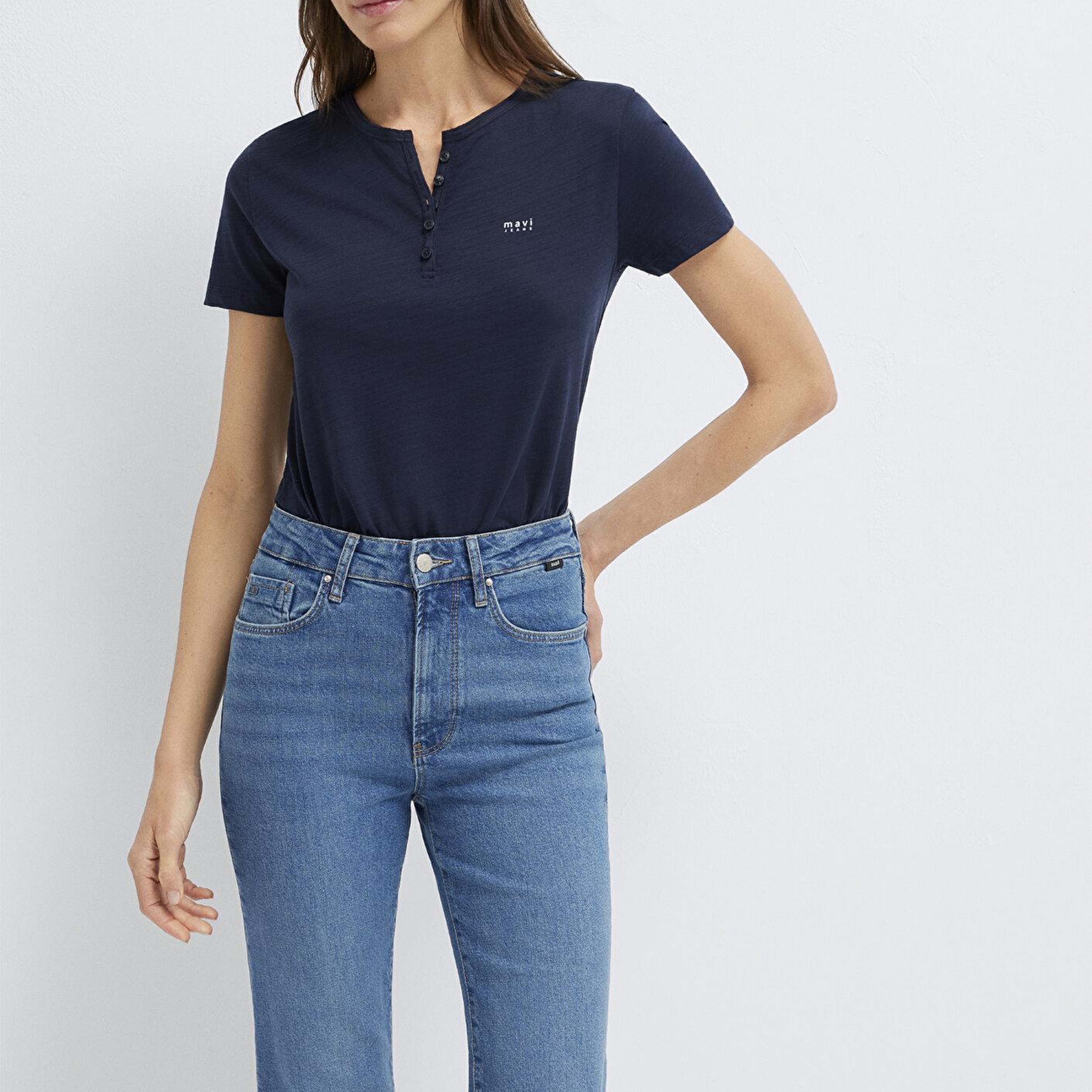 Mavi Mavi Logo Baskılı Lacivert Tişört Slim Fit / Dar Kesim 1613981-70490