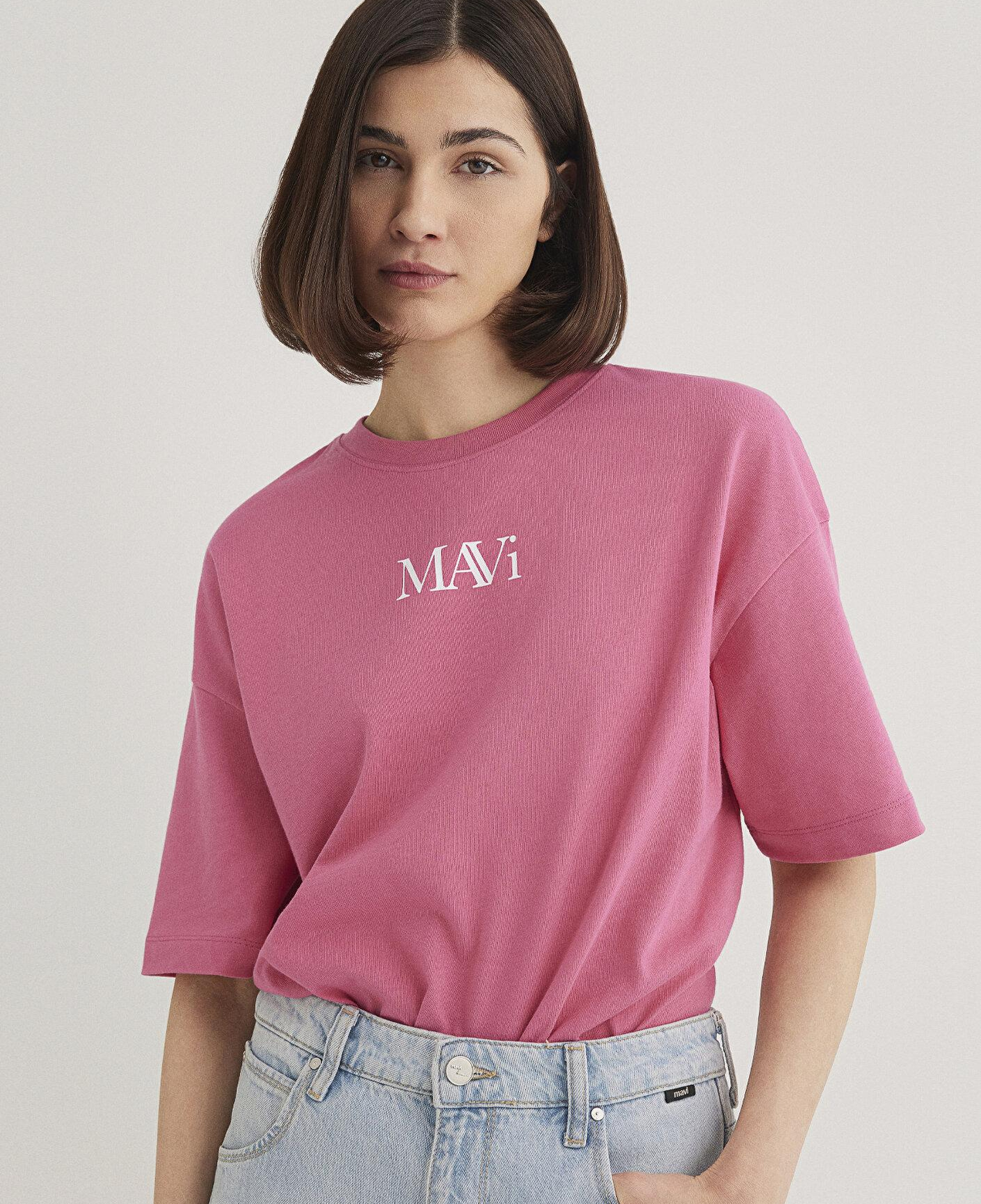 Mavi Mavi Logo Baskılı Pembe Tişört Oversize / Geniş Kesim 1611593-84680