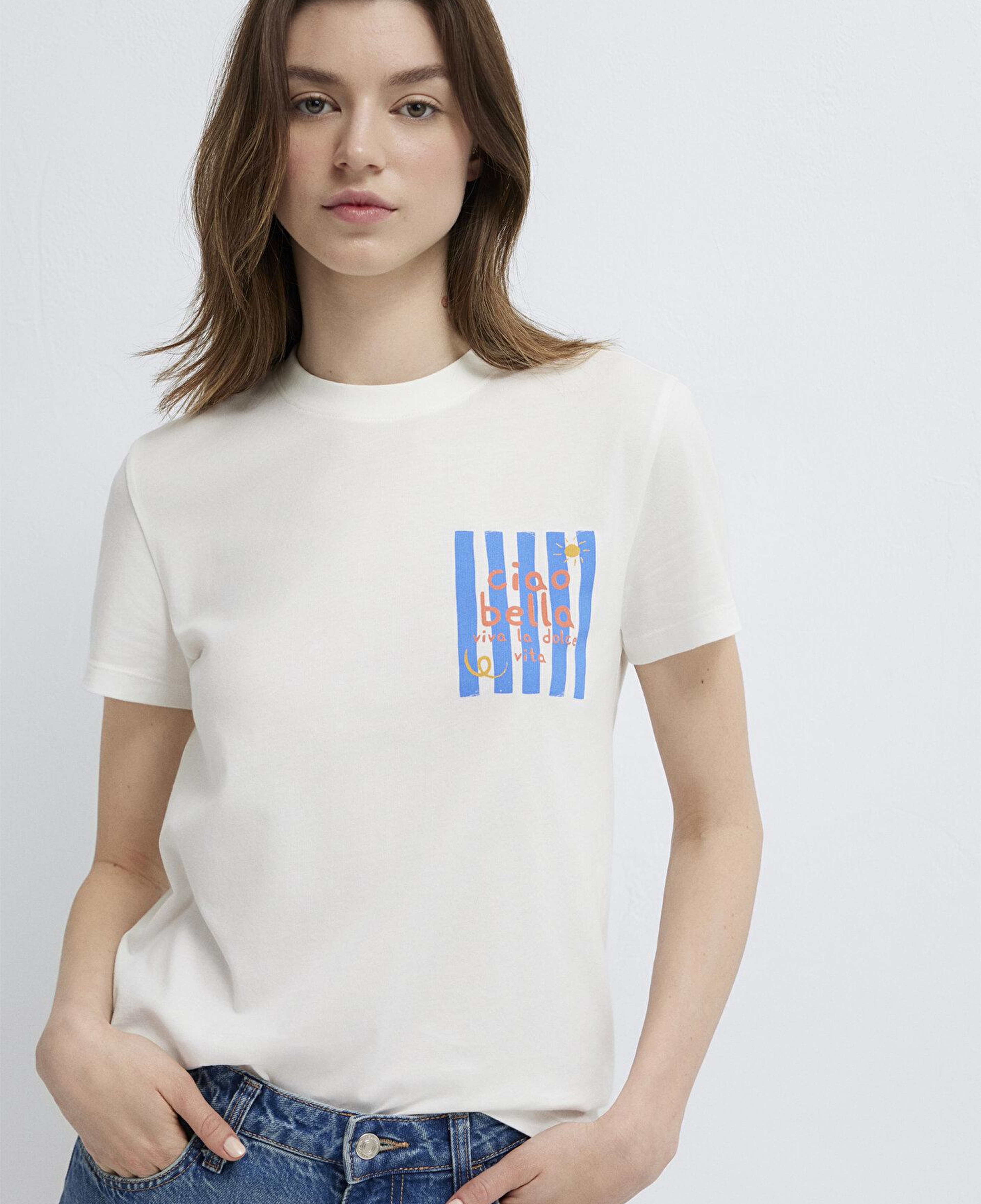 Mavi Baskılı Ekru Tişört Semi Slim Fit / Yarı Dar Kesim 1613988-70057