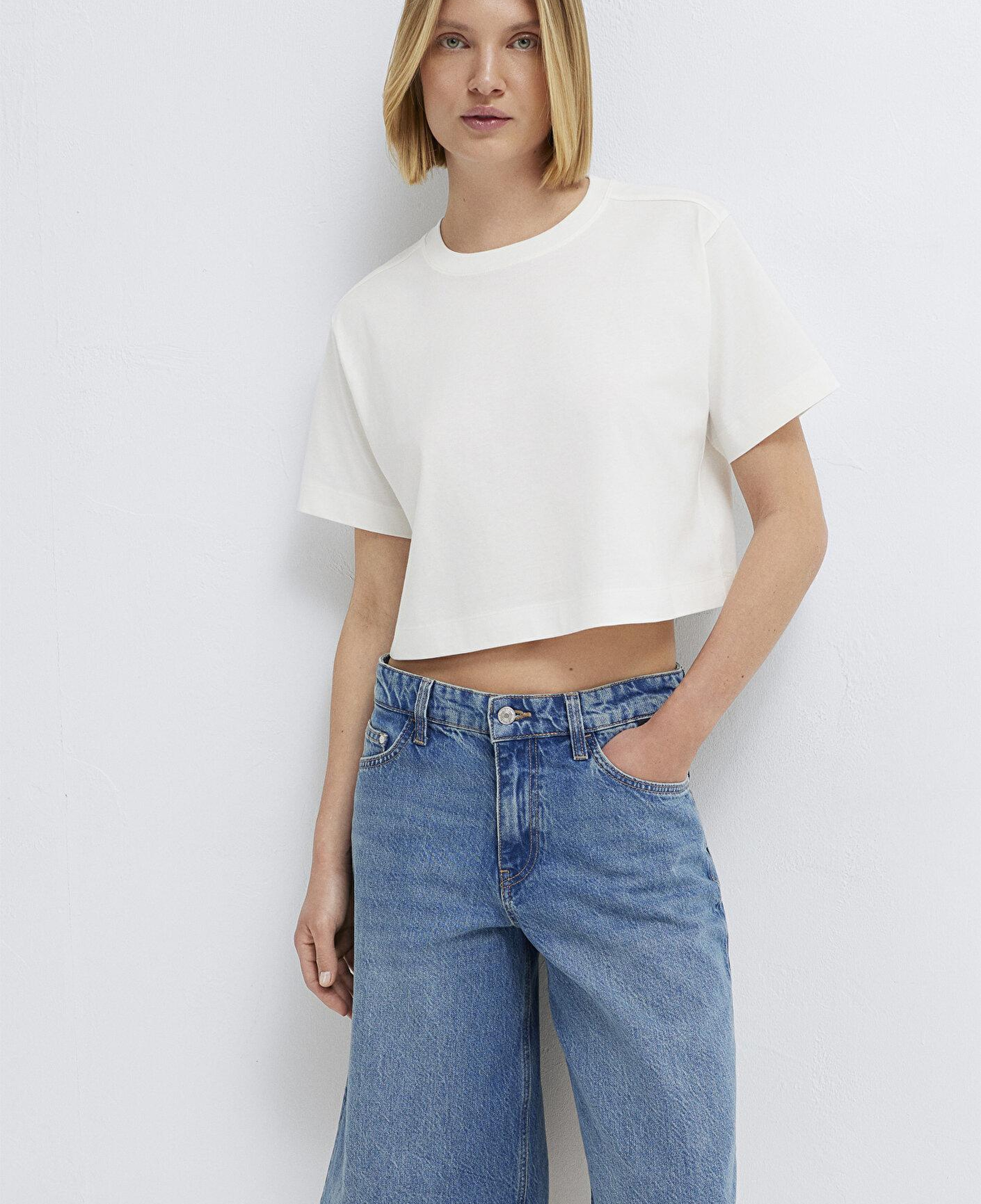 Mavi Ekru Basic Crop Tişört Crop / Kısa Kesim 1613910-80194