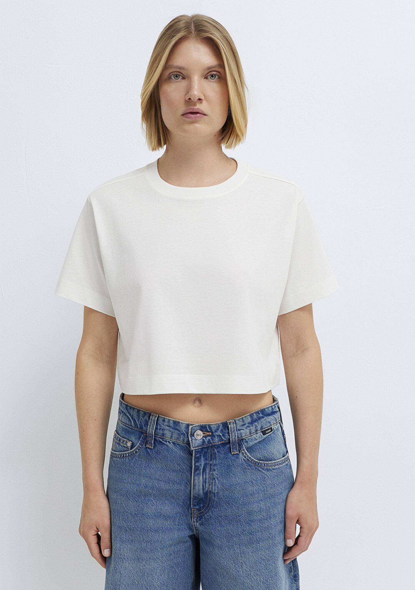 Mavi Ekru Basic Crop Tişört Crop / Kısa Kesim 1613910-80194