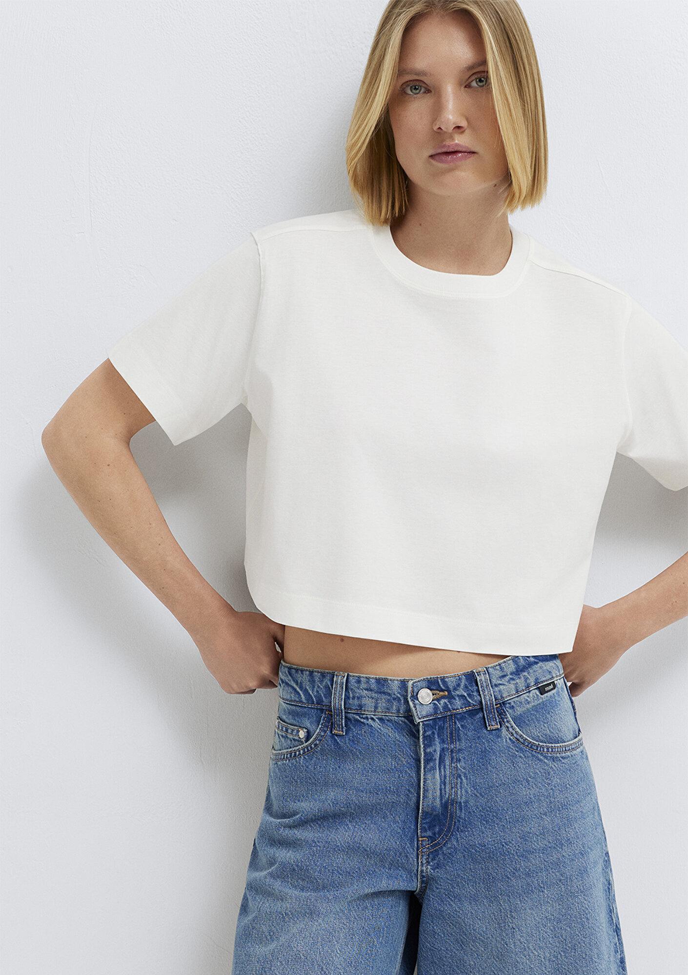 Mavi Ekru Basic Crop Tişört Crop / Kısa Kesim 1613910-80194