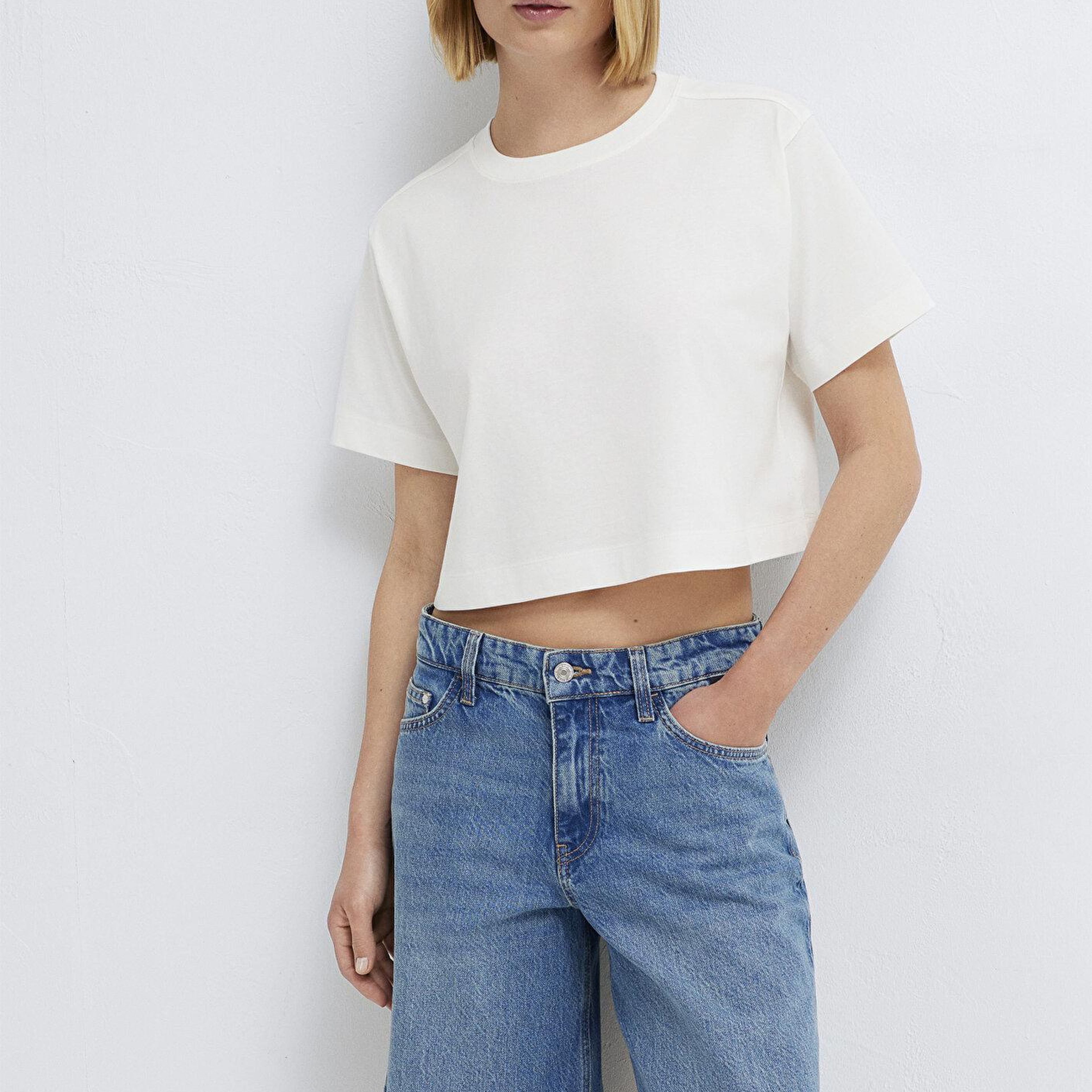 Mavi Ekru Basic Crop Tişört Crop / Kısa Kesim 1613910-80194