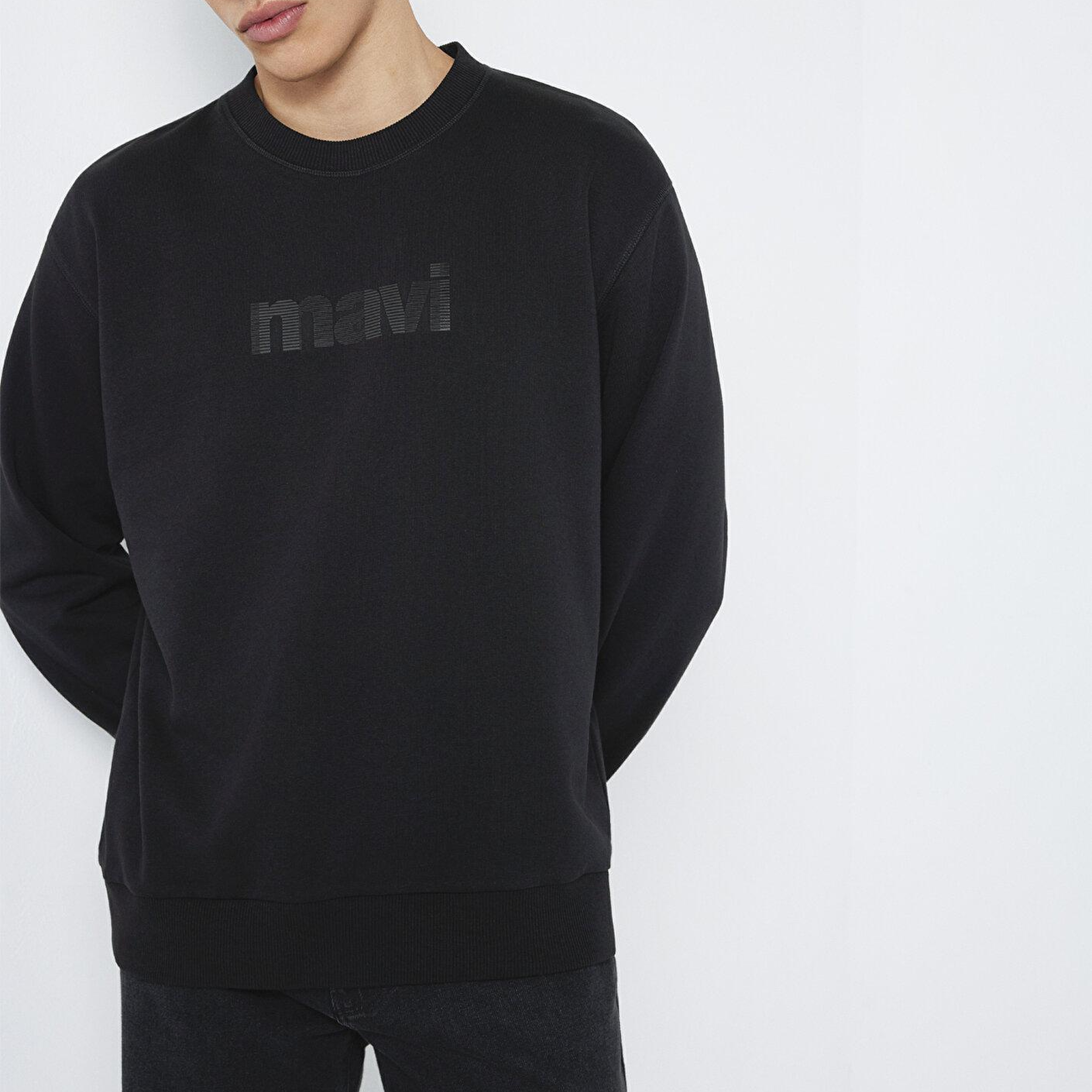 Mavi Mavi Logo Baskılı Bisiklet Yaka Siyah Sweatshirt 0S10551-900