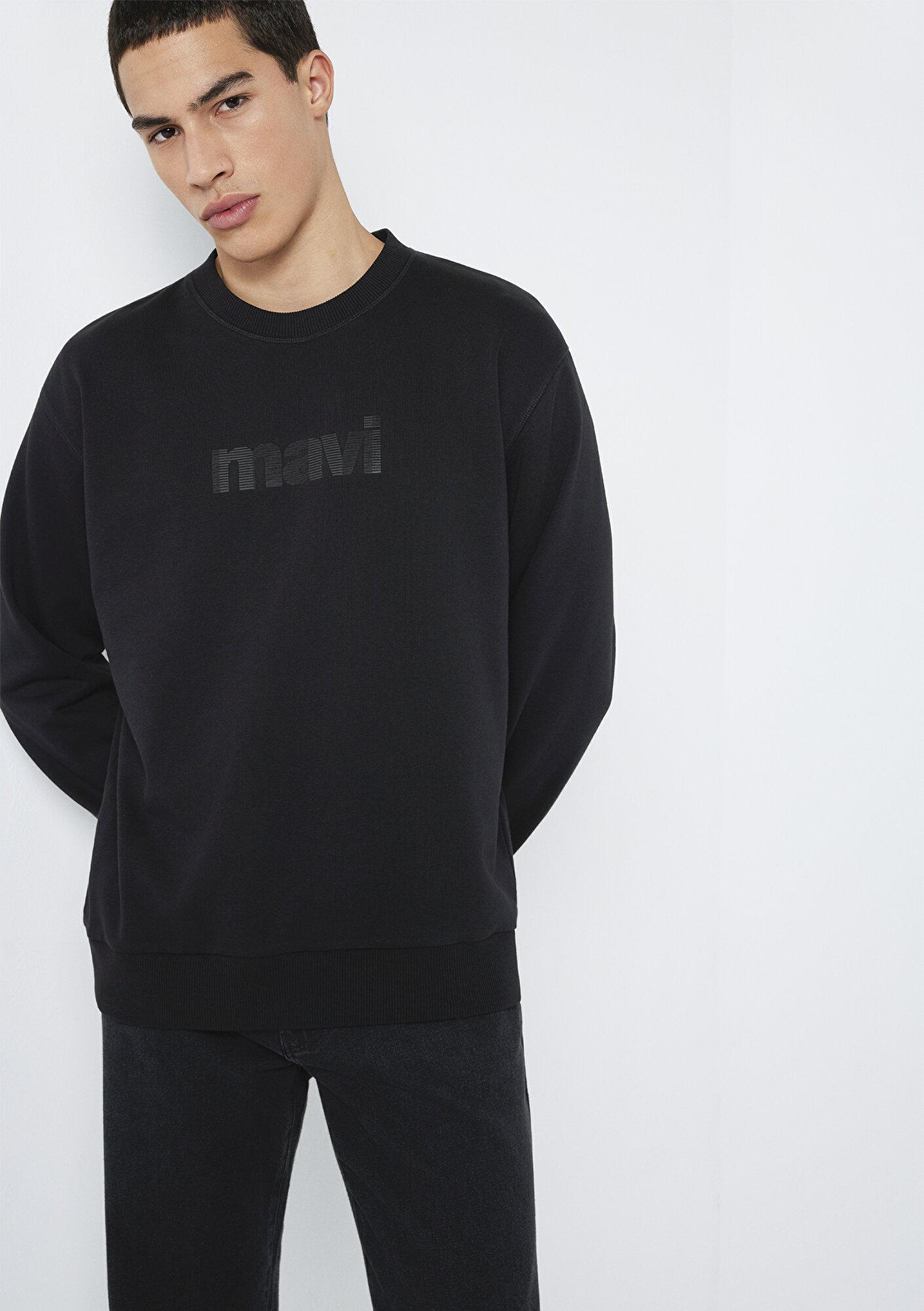 Mavi Mavi Logo Baskılı Bisiklet Yaka Siyah Sweatshirt 0S10551-900