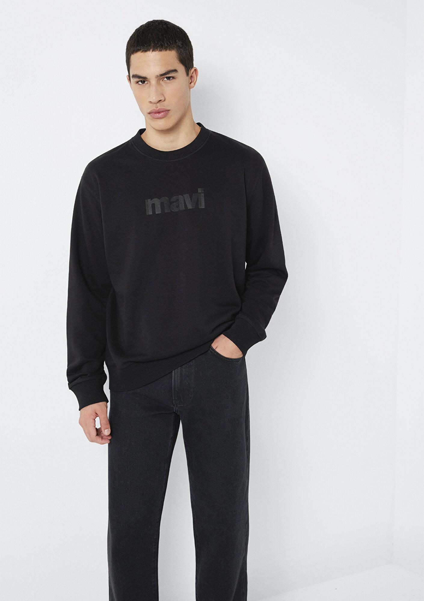Mavi Mavi Logo Baskılı Bisiklet Yaka Siyah Sweatshirt 0S10551-900