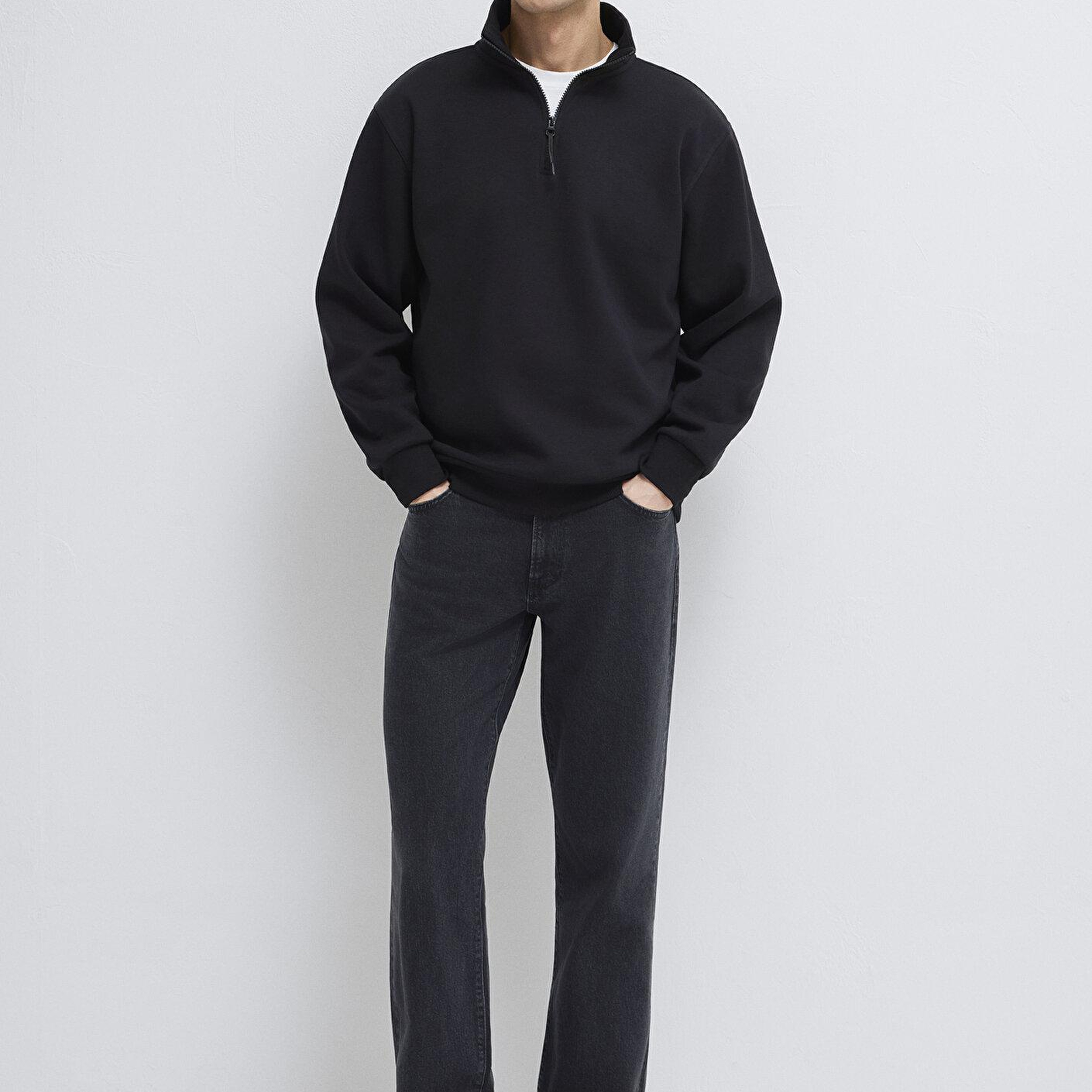 Mavi Yarı Fermuarlı Siyah Basic Sweatshirt 0S10278-900