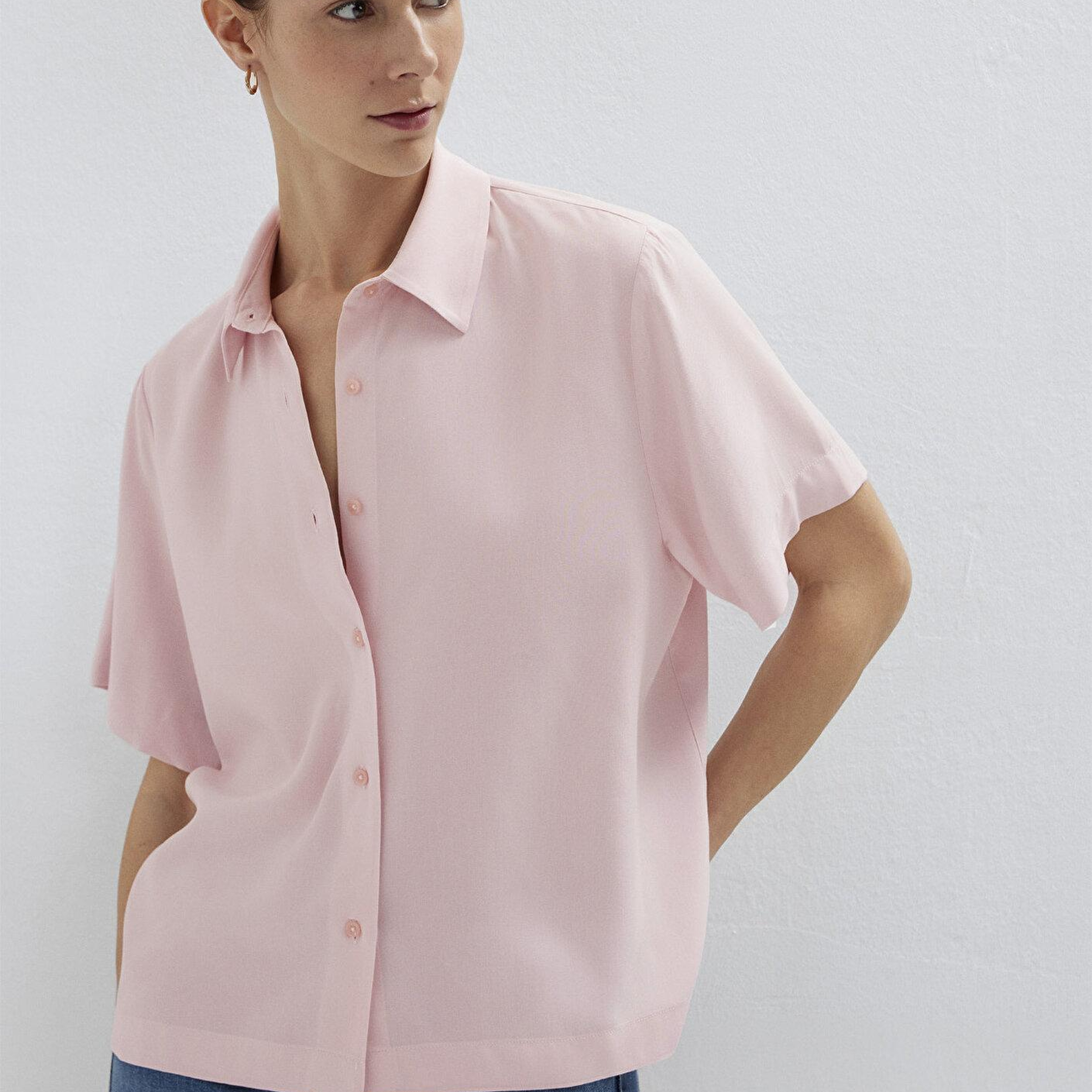 Mavi Pembe Gömlek Loose Fit / Bol Rahat Kesim 1211613-87110