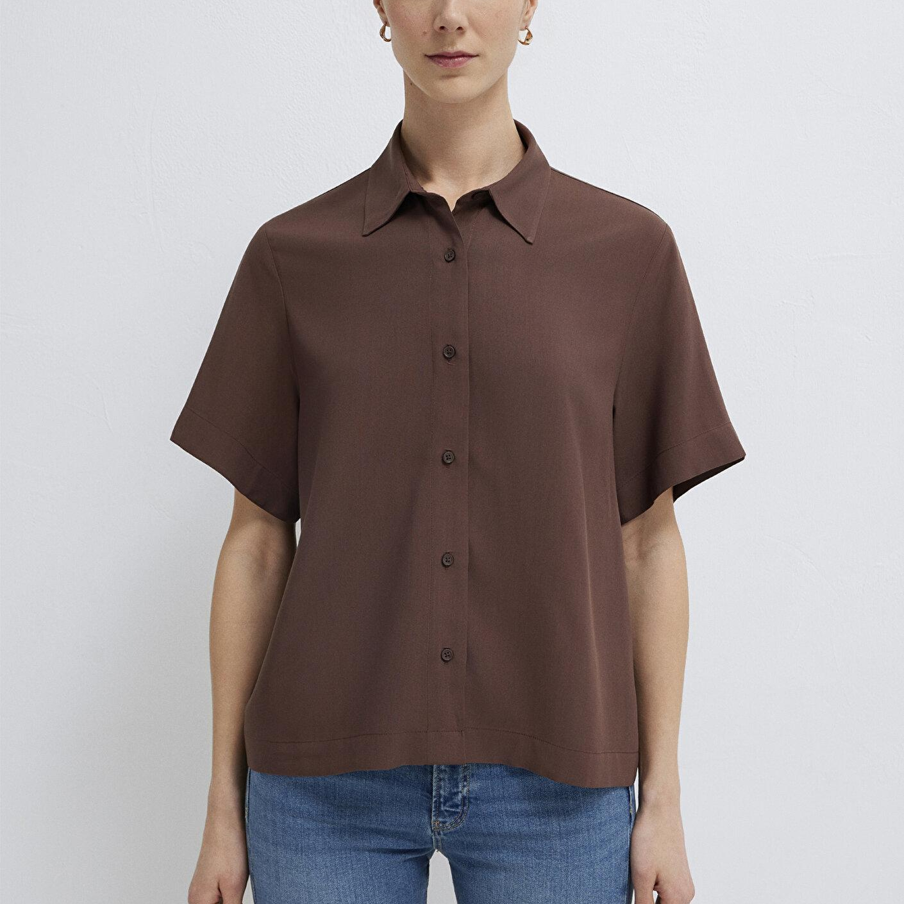 Mavi Kahverengi Gömlek Loose Fit / Bol Rahat Kesim 1211613-87537