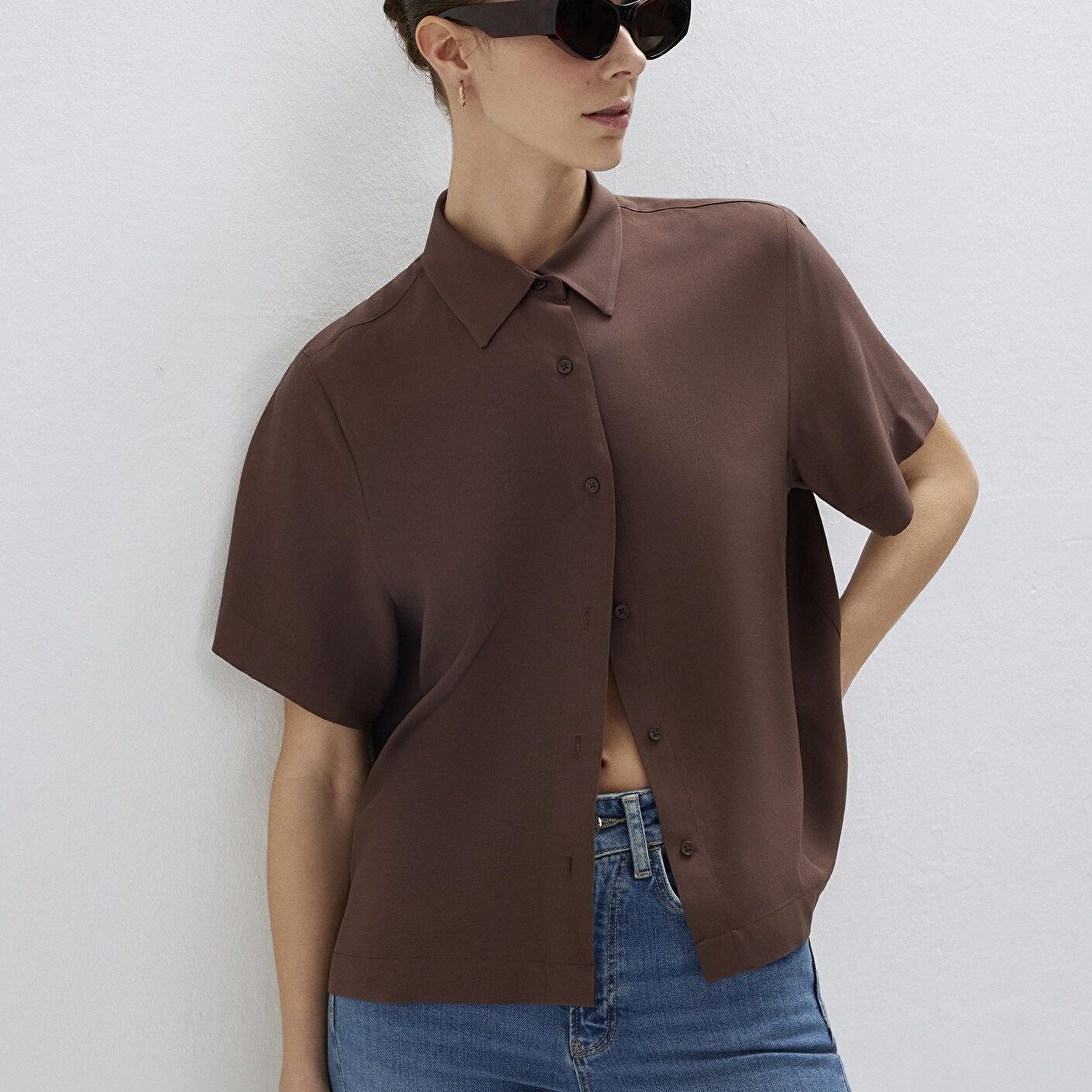 Mavi Kahverengi Gömlek Loose Fit / Bol Rahat Kesim 1211613-87537