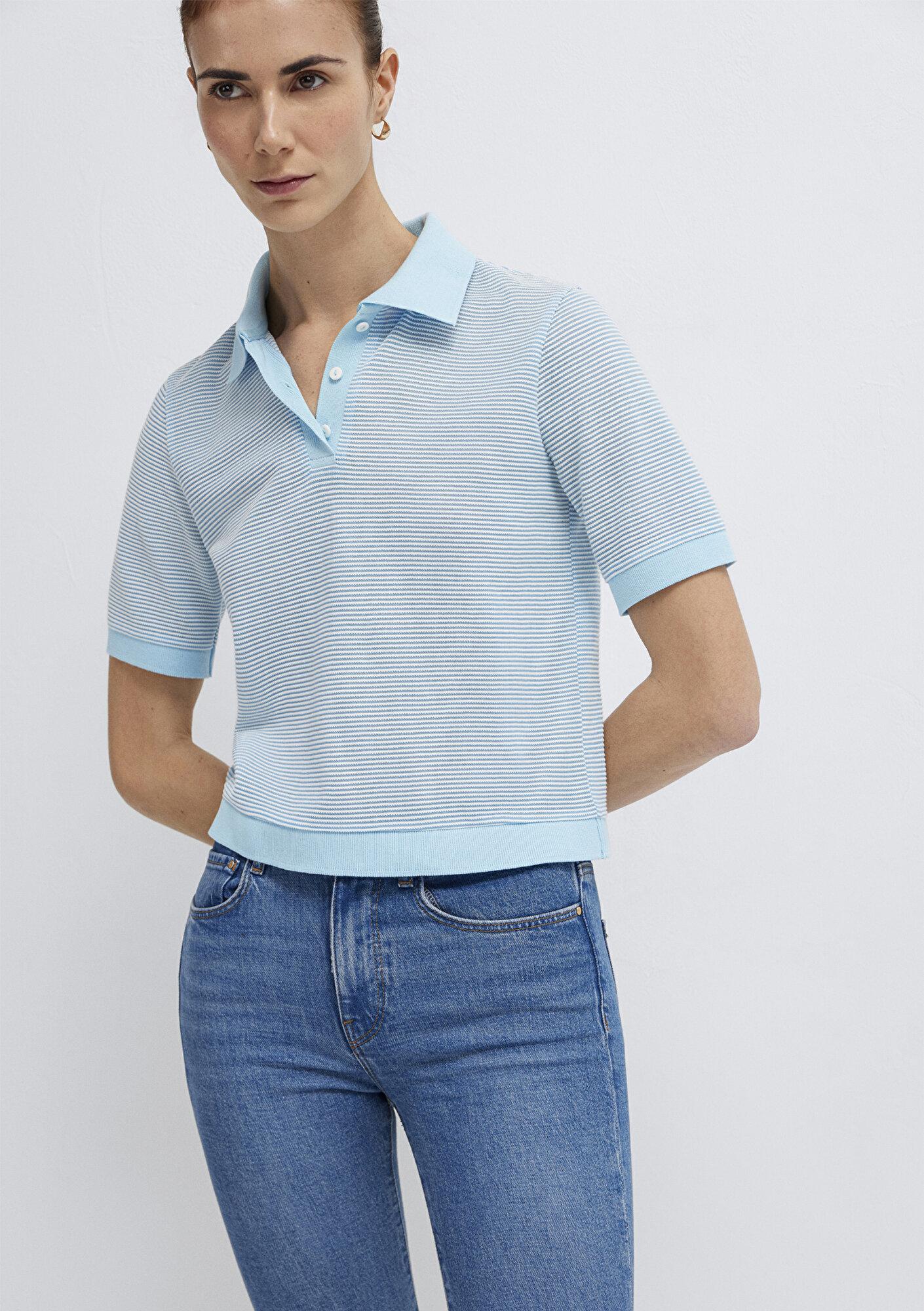 Mavi Çizgili Mavi Polo Tişört Slim Fit / Dar Kesim 1614310-91728